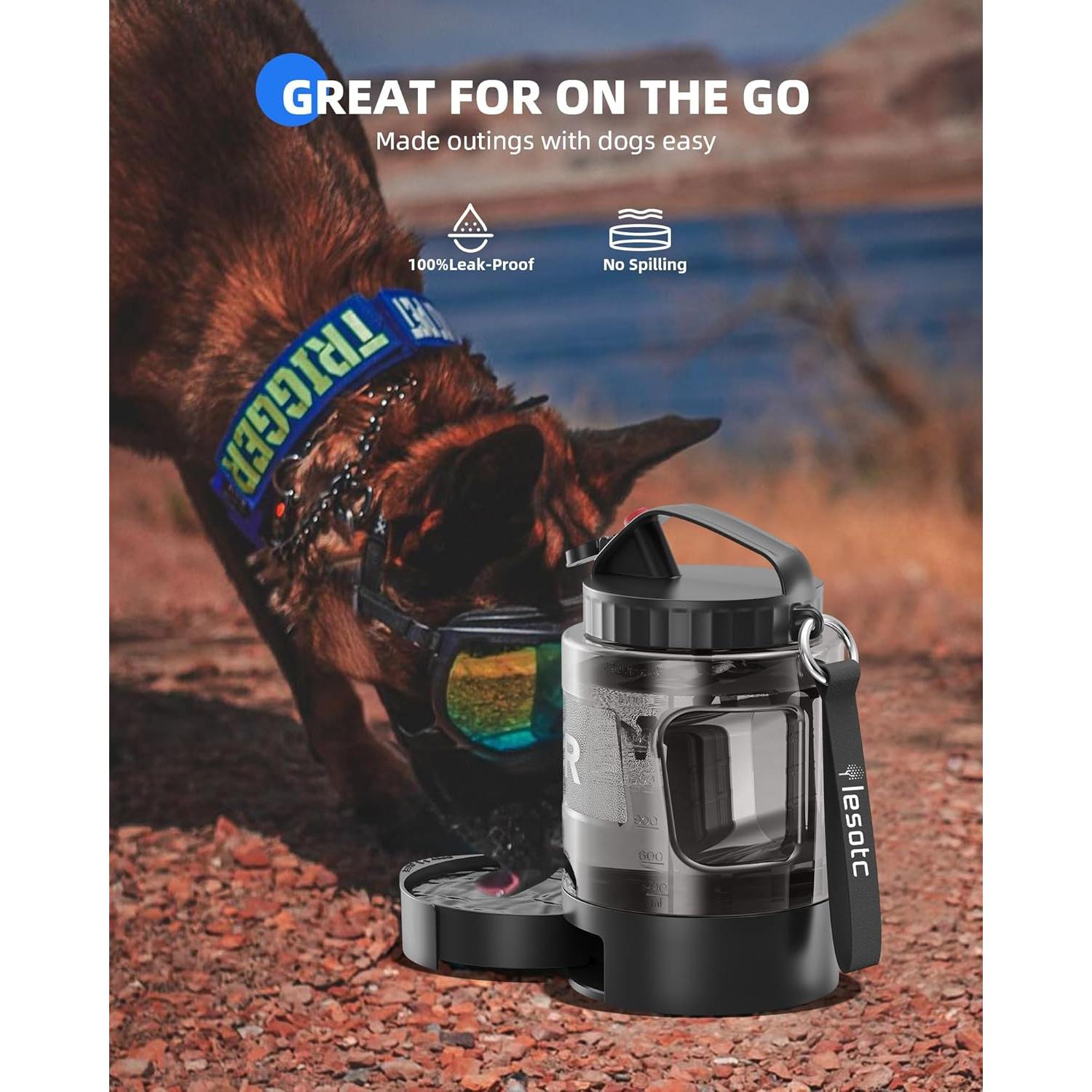 Botella de Agua para Perros Portátil Lesotc 2.28L Negra