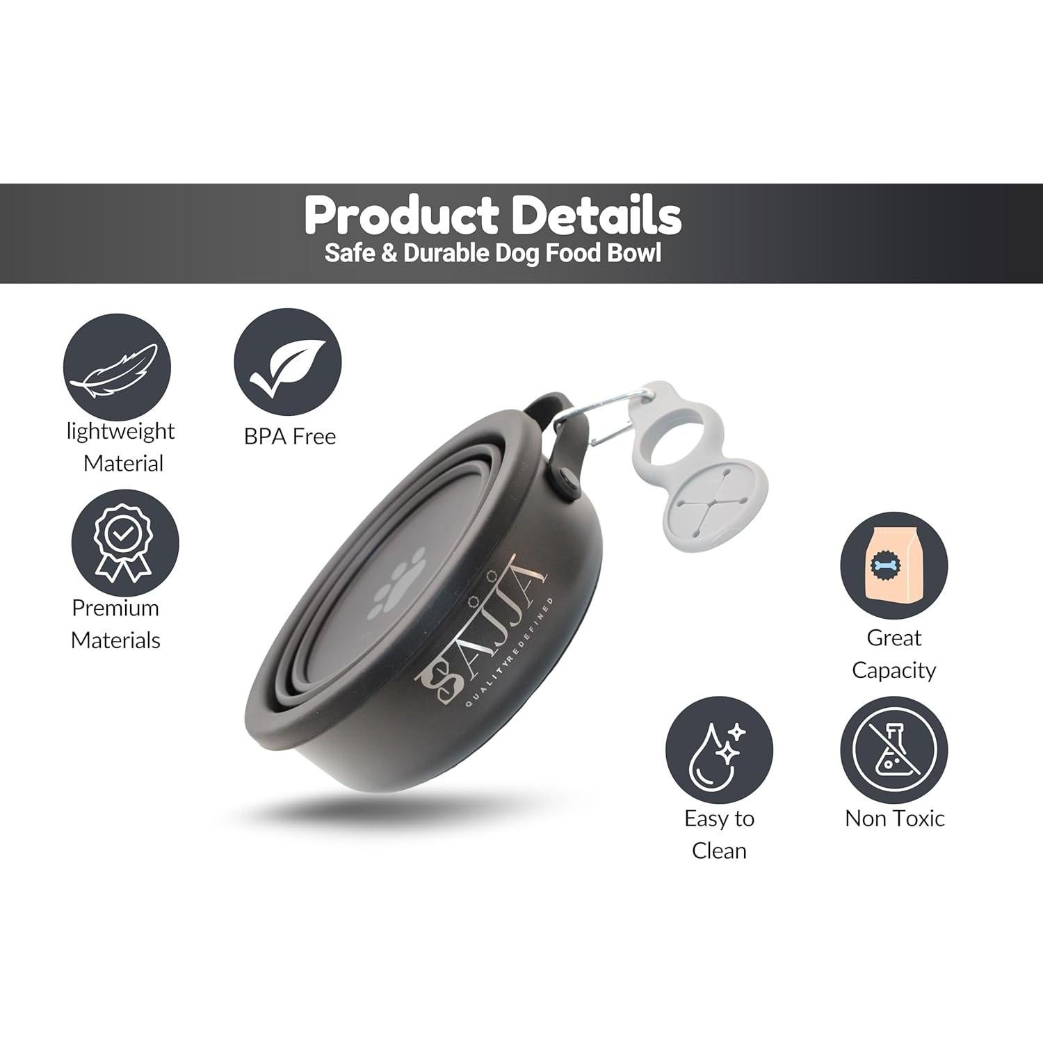 Tazón de viaje para perros Sajja 3 en 1 acero inoxidable antideslizante