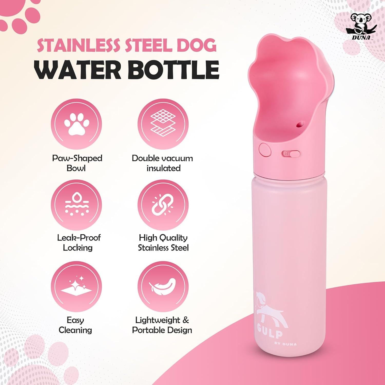 Botella de Agua Aislada Duna para Perros 532 ml Rosa