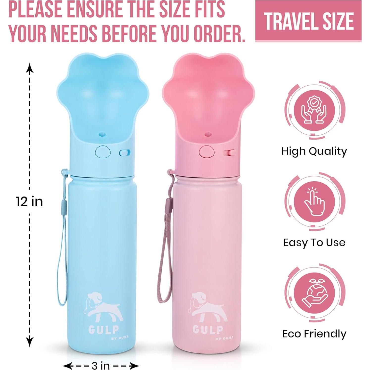 Botella de Agua Aislada Duna para Perros 532 ml Rosa