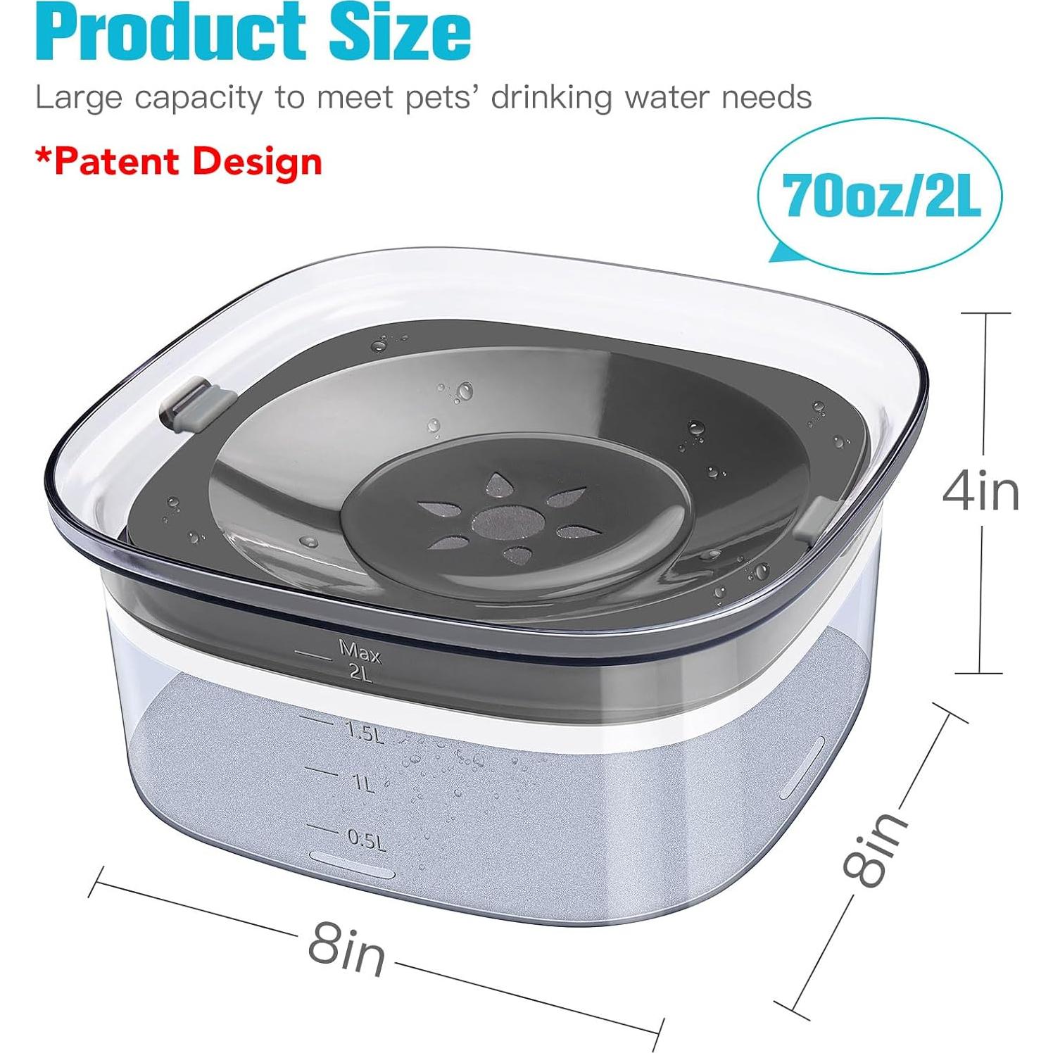 Tazón de Agua para Perros UPSKY 2L Antiderrame y Antideslizante