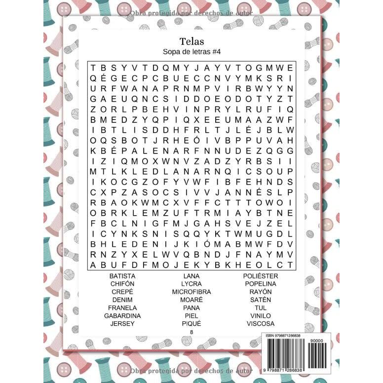 Costura Sopa De Letras En Español Para Adultos: Libro De Juegos De Palabras Para Mayores Con Soluciones Para Mantener La Mente Activa Y Relajante (Spanish Edition)