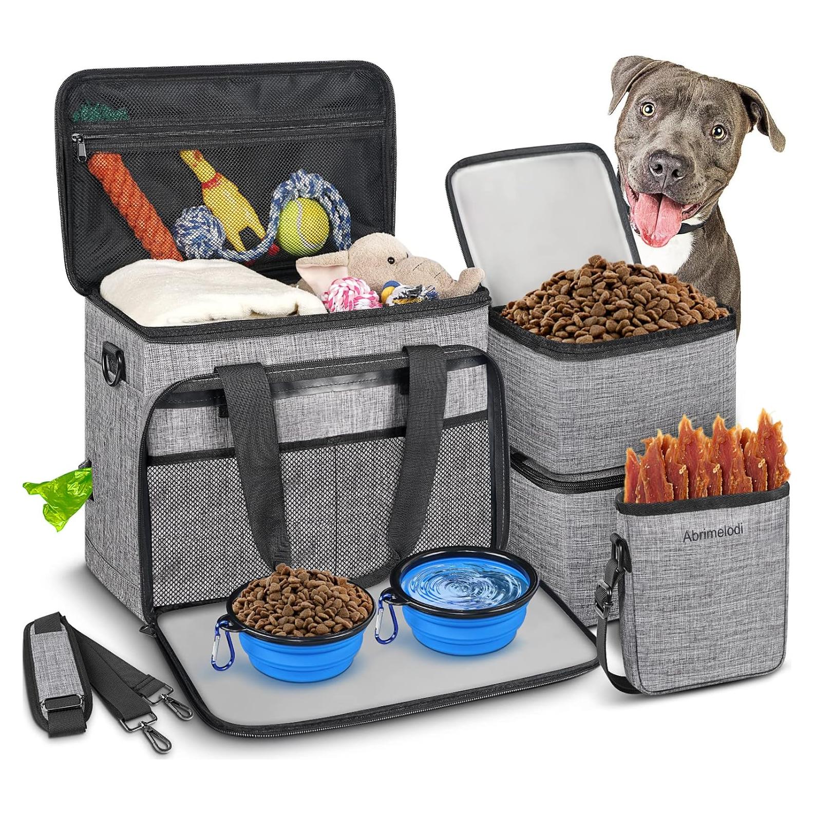 Bolsa de Viaje para Perros Abrimelodi 25L con Cuencos y Contenedores