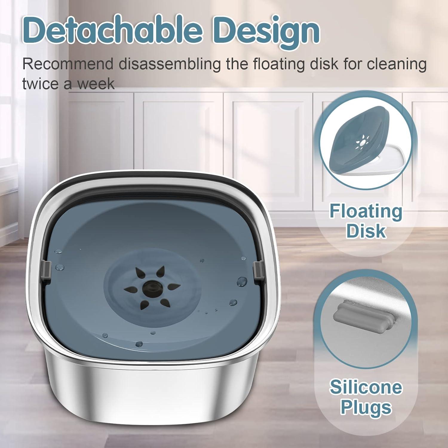 Cuenco de Agua para Perros UPSKY 3L Acero Inoxidable Antiderrames