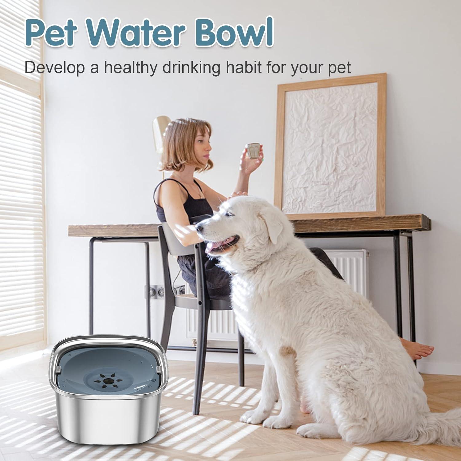 Cuenco de Agua para Perros UPSKY 3L Acero Inoxidable Antiderrames