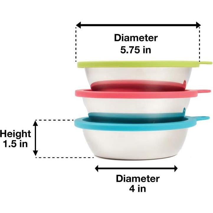 Conjunto 6 Piezas Messy Mutts - 3 Cuencos Acero Inoxidable 1.5 Tazas