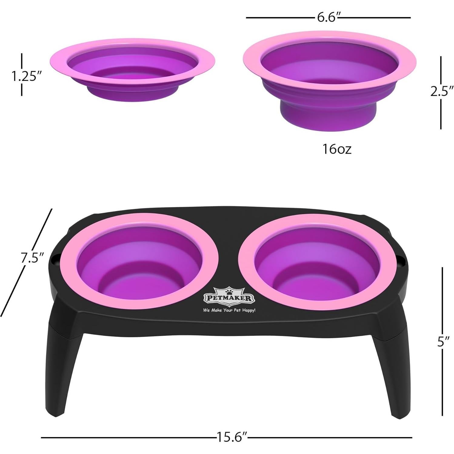 Cuencos Elevados para Gatos y Perros PETMAKER Rosa 16 Oz