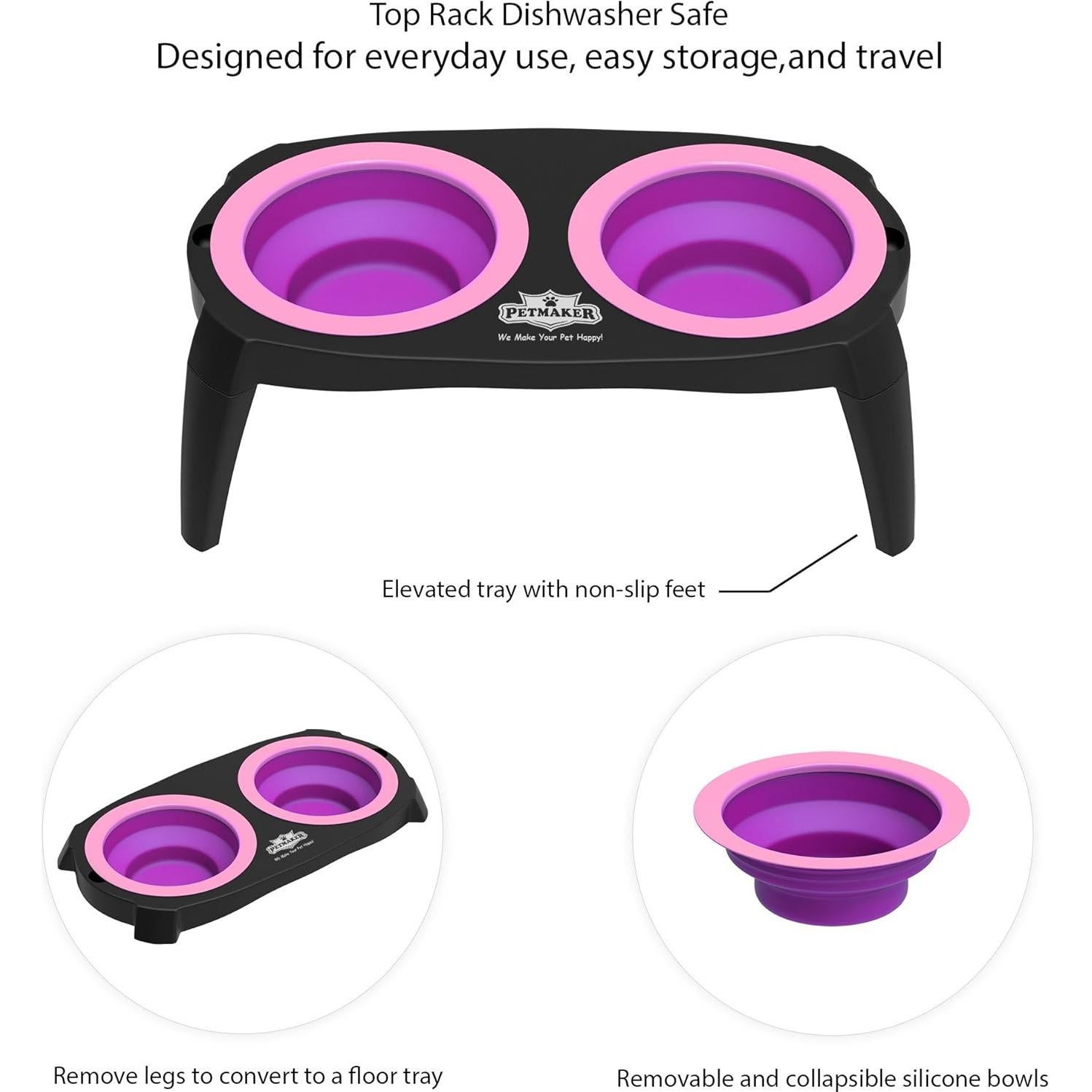 Cuencos Elevados para Gatos y Perros PETMAKER Rosa 16 Oz