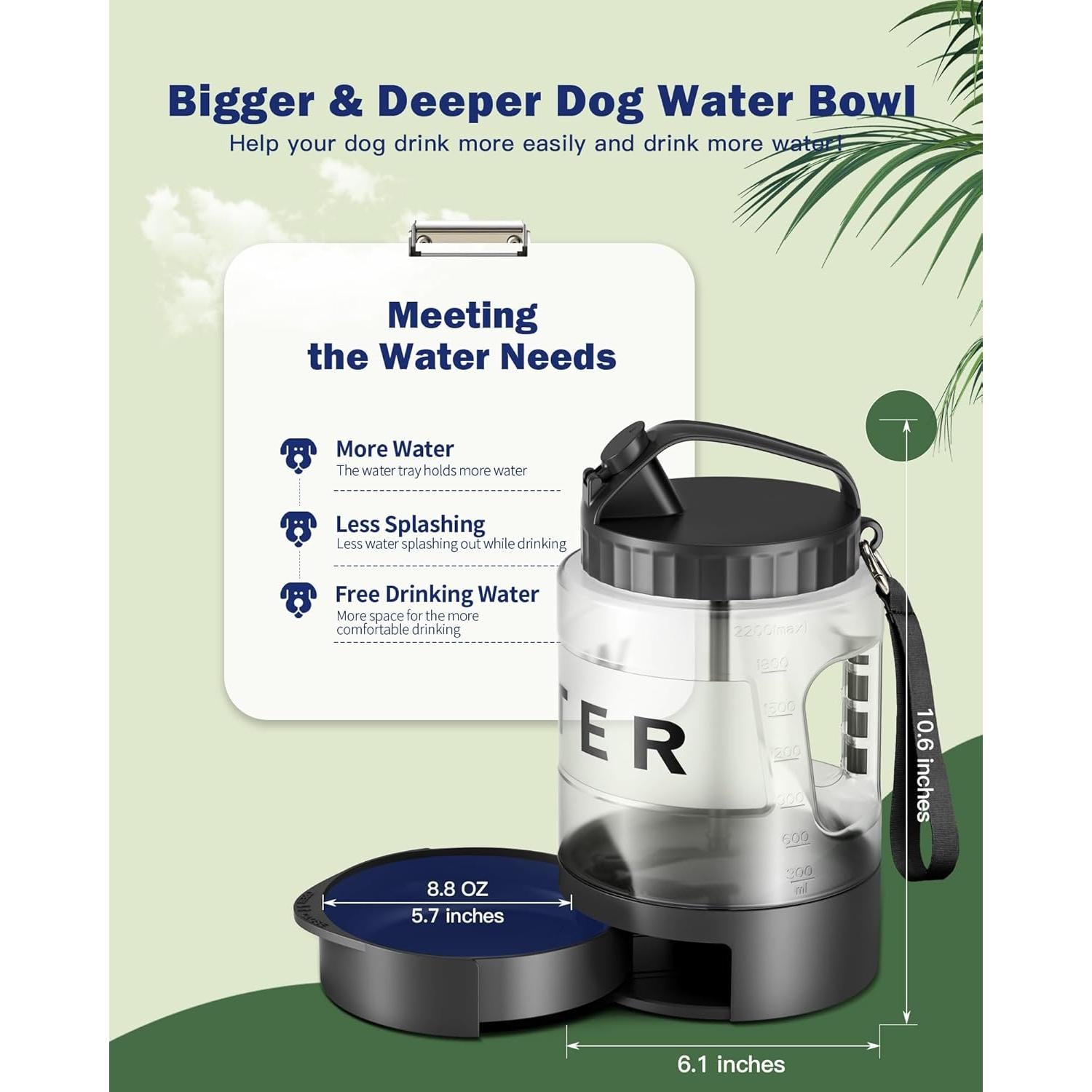 Botella de Agua Grande para Perros SwSun 77oz a Prueba de Fugas