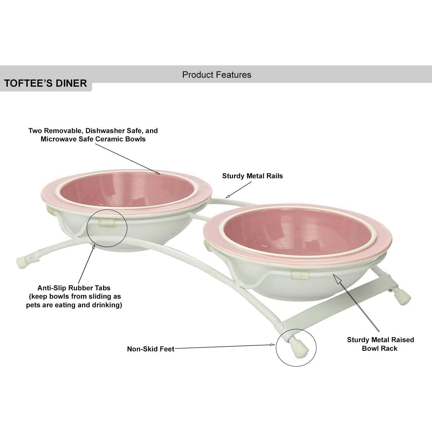 Alimentador Elevado PetRageous Toftees Paws con 2 Tazones Cerámica