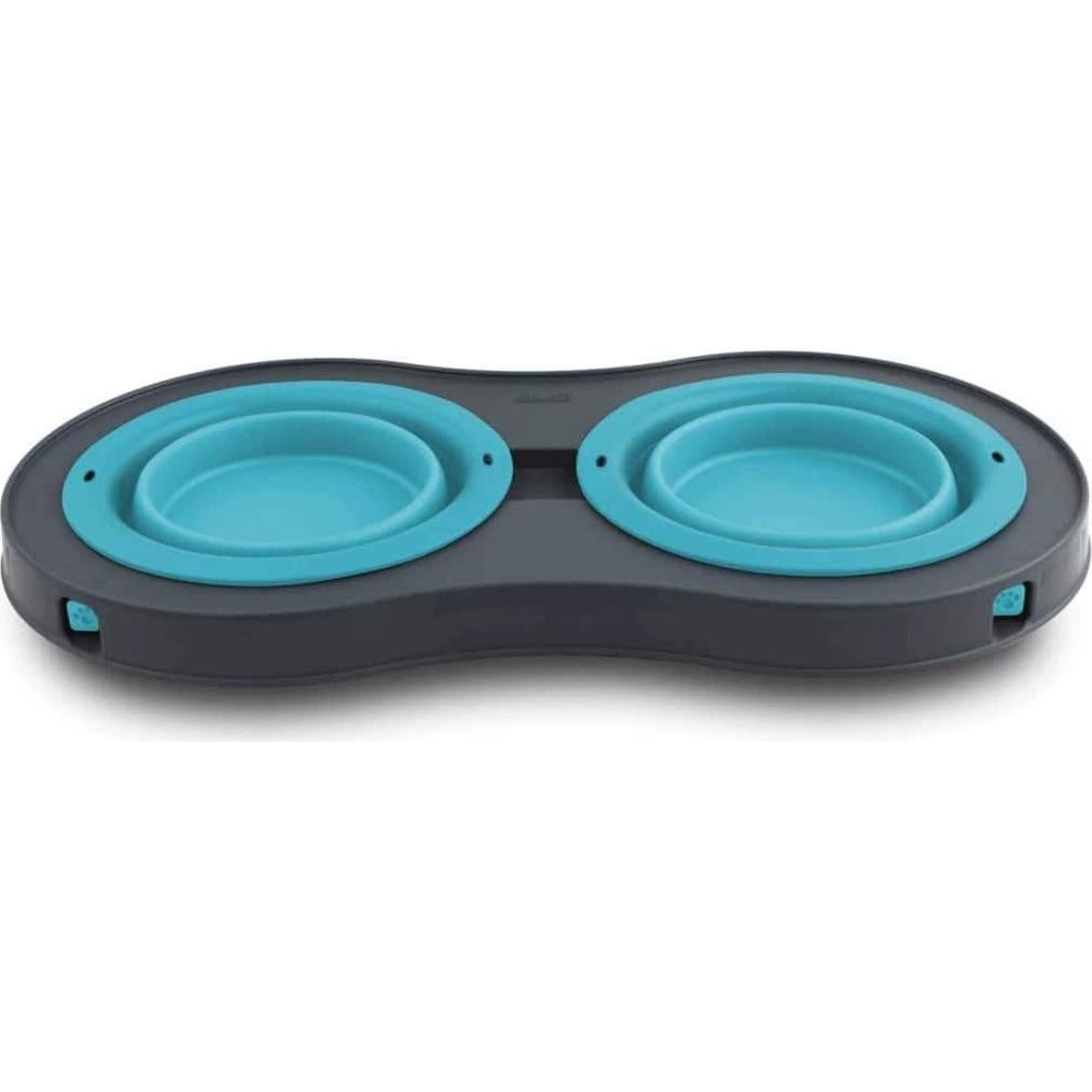 Comedero Elevado Doble Dexas para Mascotas Pequeñas Gris/Azul