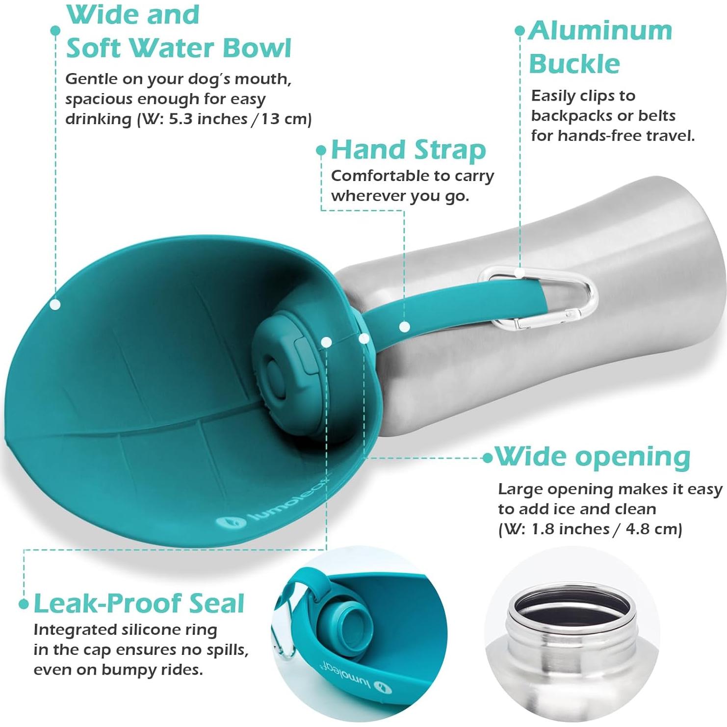 Botella de Agua Portátil para Perros LumoLeaf 800 ml Azul