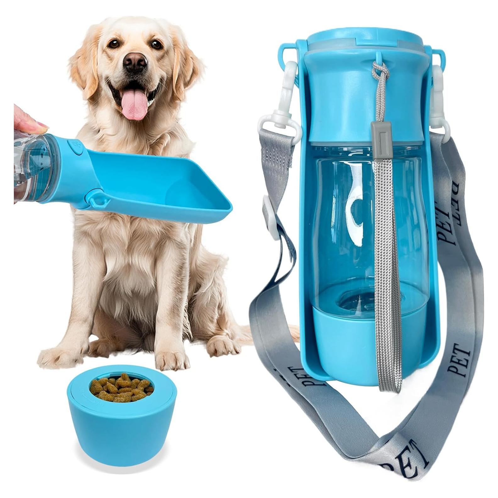 Botella de Agua Portátil para Perros CORIMEI 2 en 1 Azul