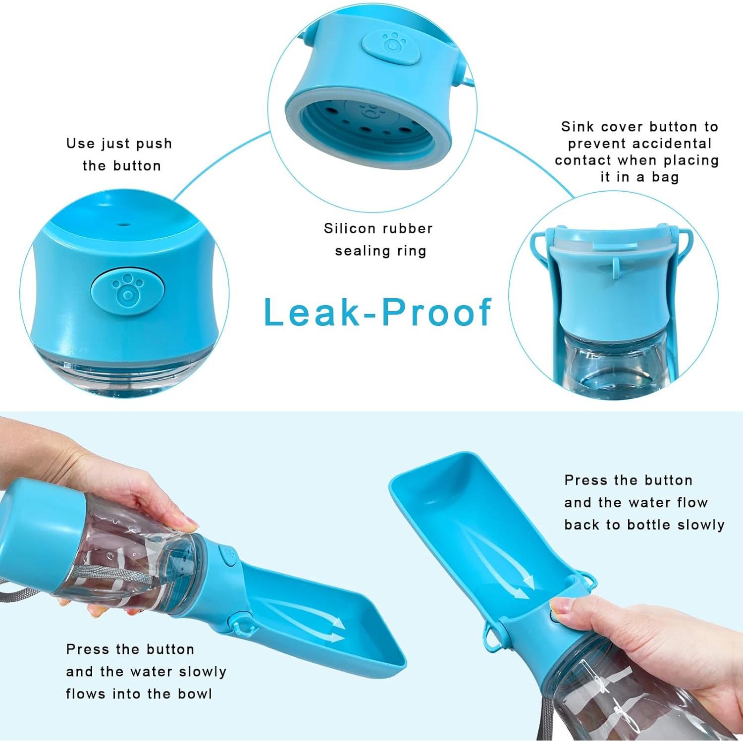 Botella de Agua Portátil para Perros CORIMEI 2 en 1 Azul