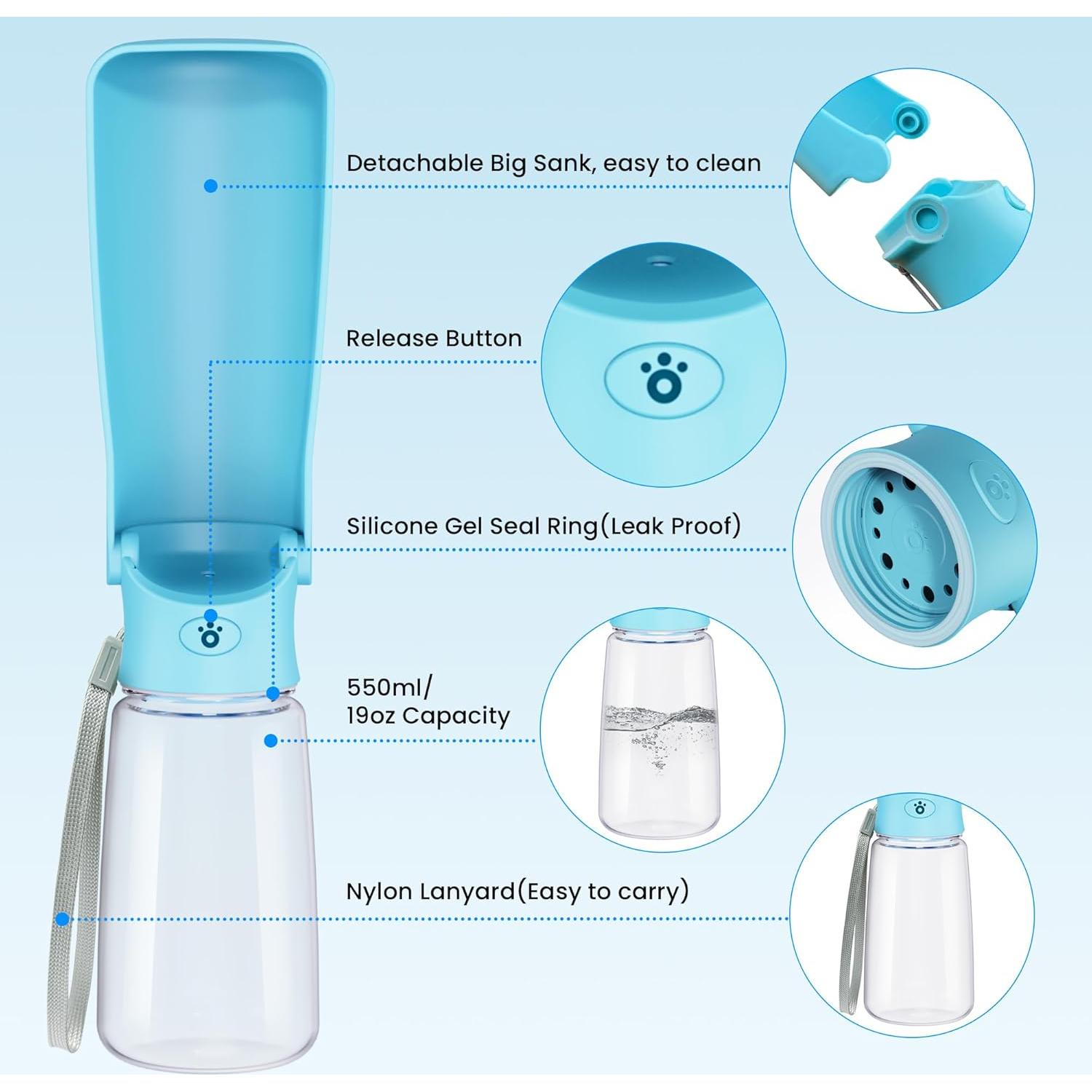 Dispensador de Agua para Perros FORWH 0.56L Plegable a Prueba de Fugas
