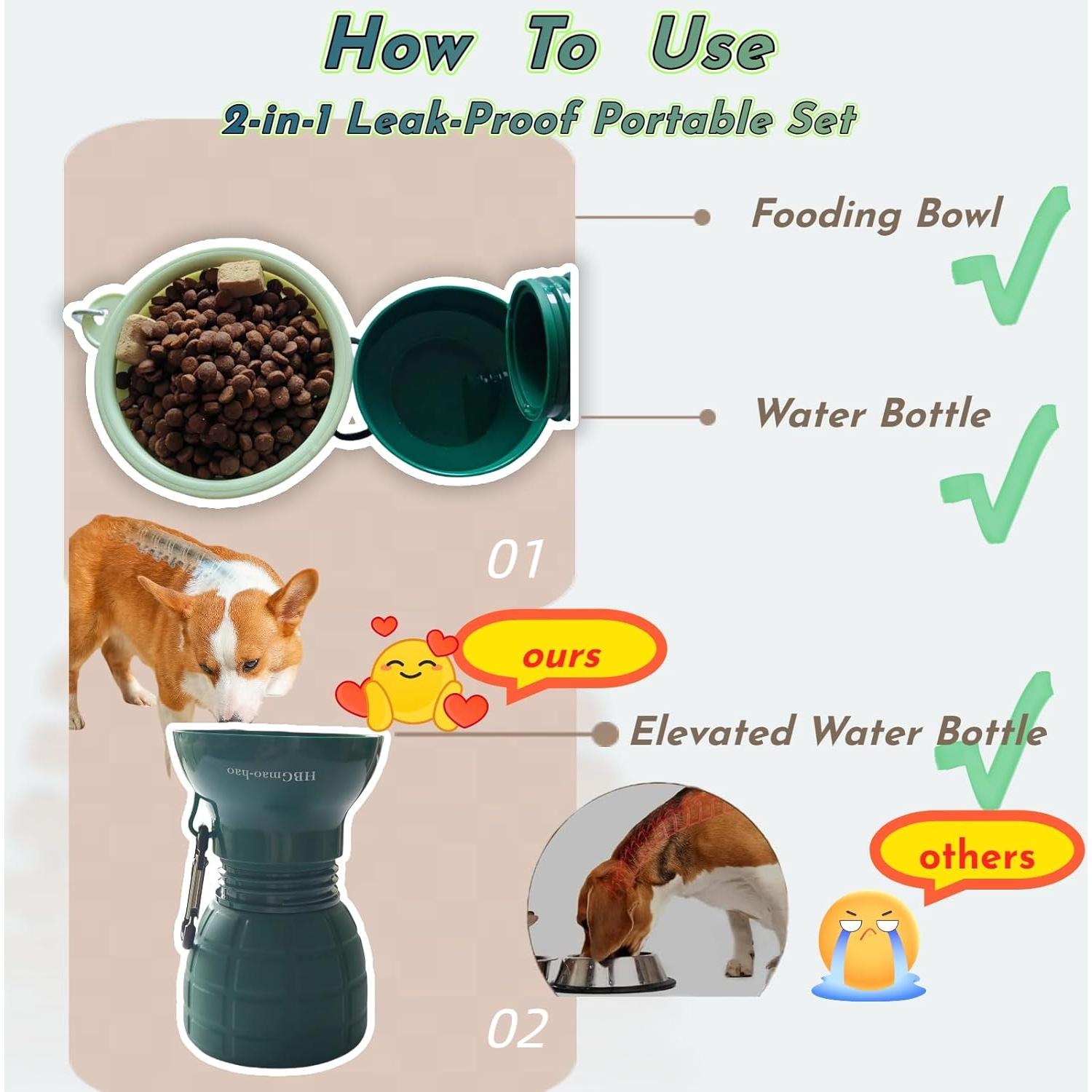 Botella de Agua Portátil HBGmao-hao con Cuenco Plegable 2 en 1