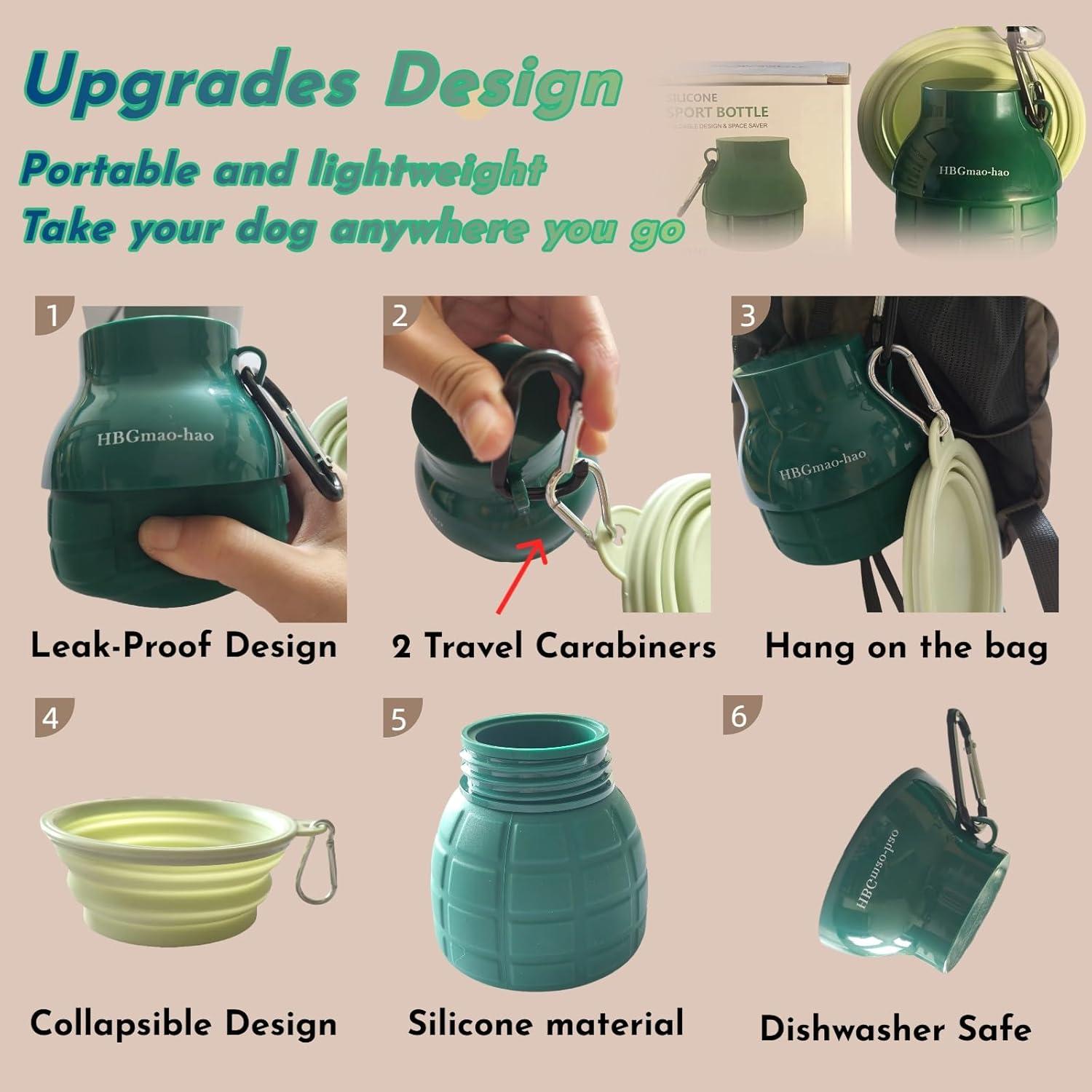 Botella de Agua Portátil HBGmao-hao con Cuenco Plegable 2 en 1