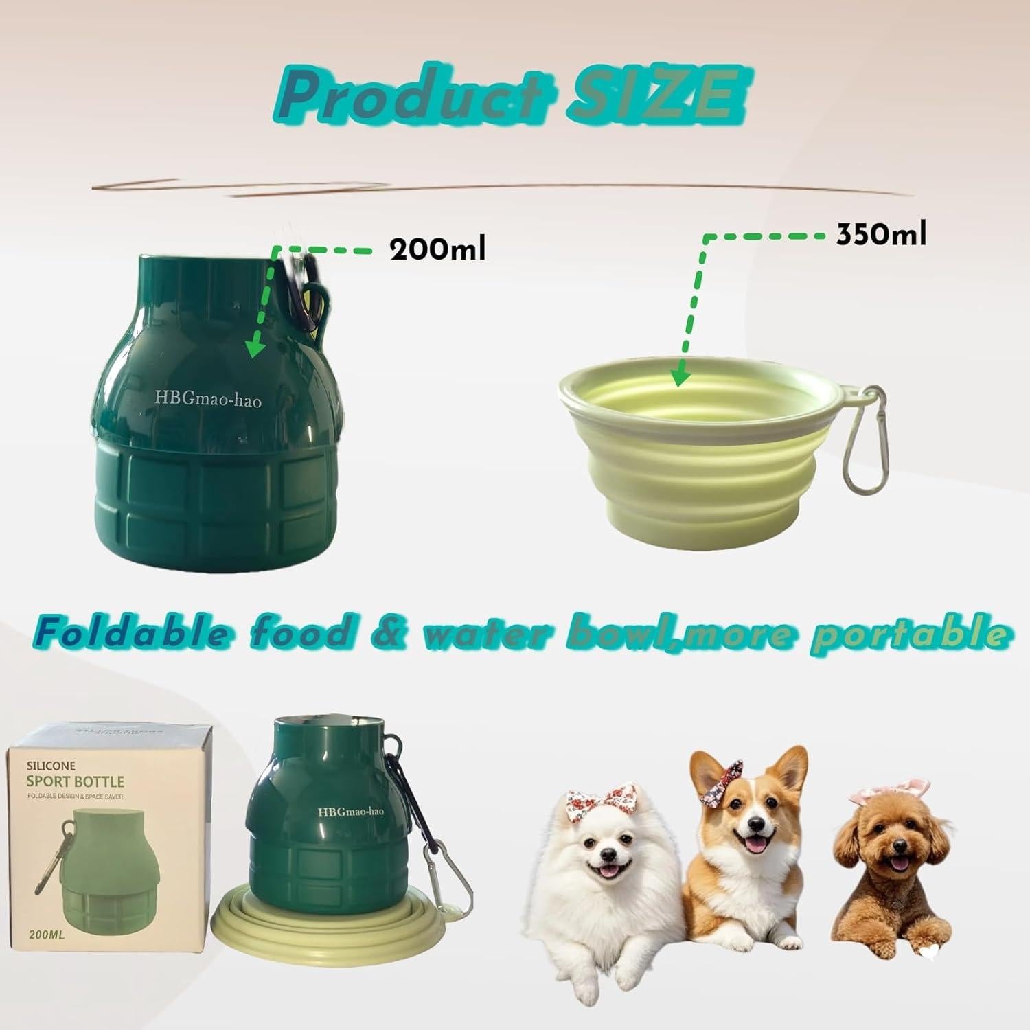 Botella de Agua Portátil HBGmao-hao con Cuenco Plegable 2 en 1