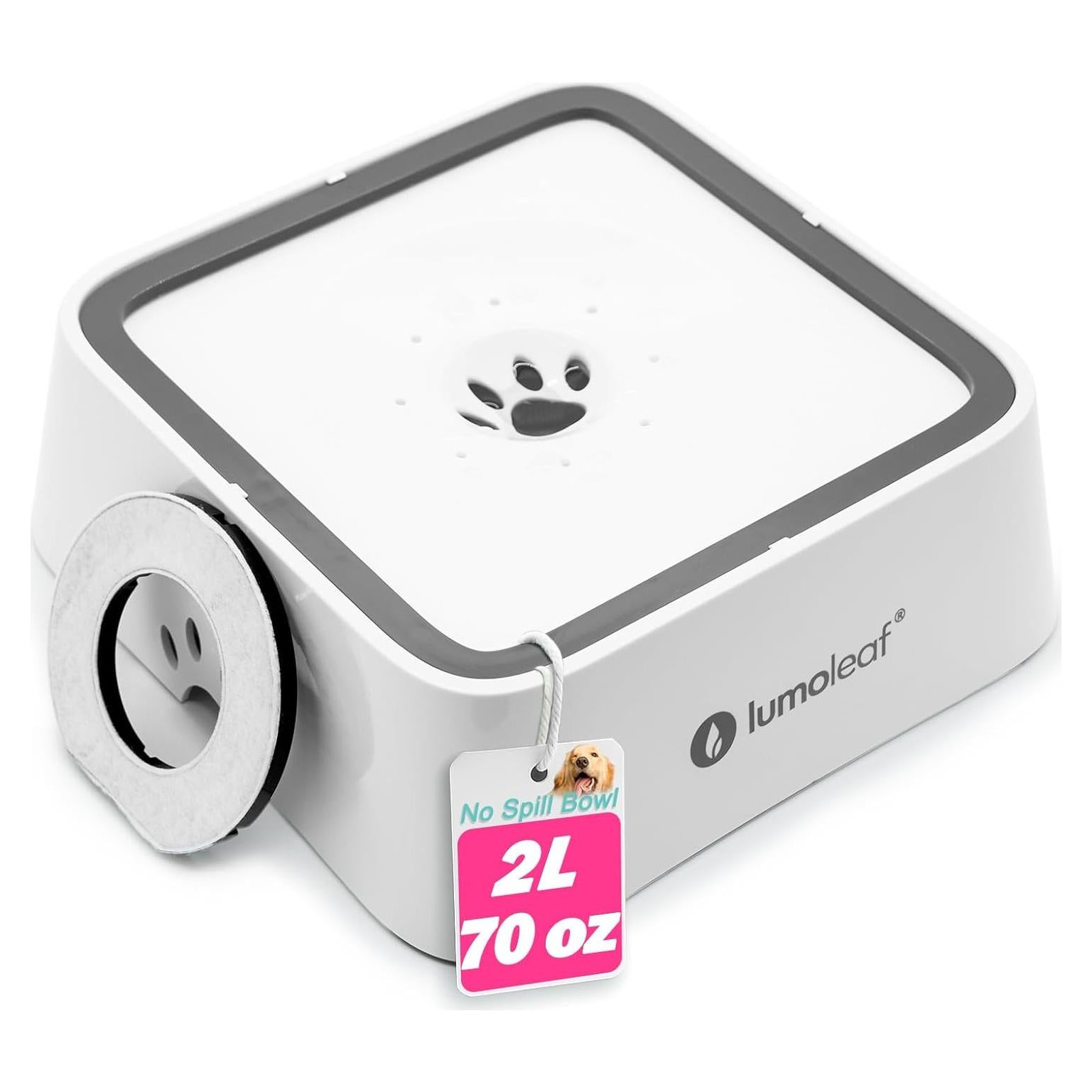 Cuenco de Agua Sin Derrames LumoLeaf 2L para Perros Blanco