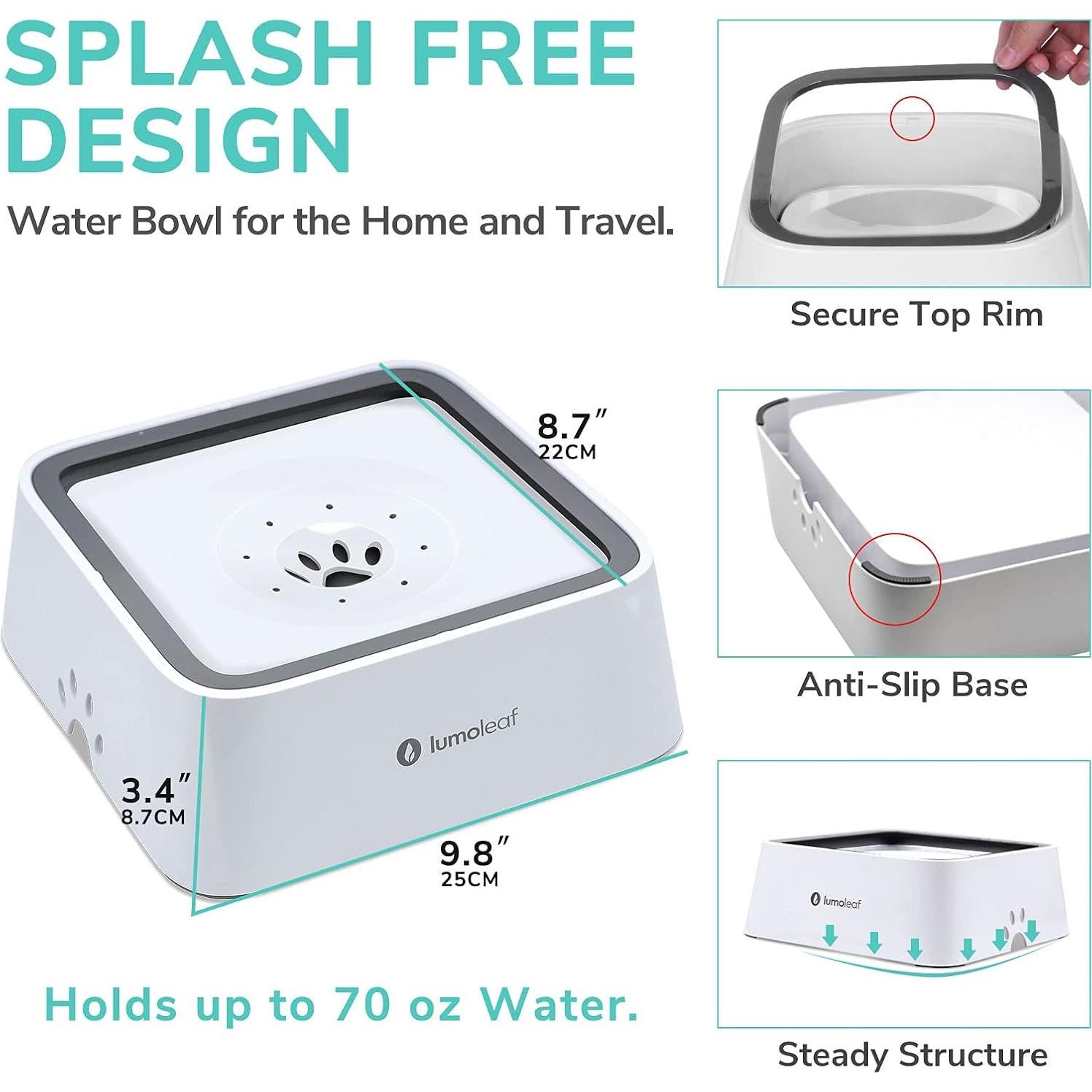 Cuenco de Agua Sin Derrames LumoLeaf 2L para Perros Blanco