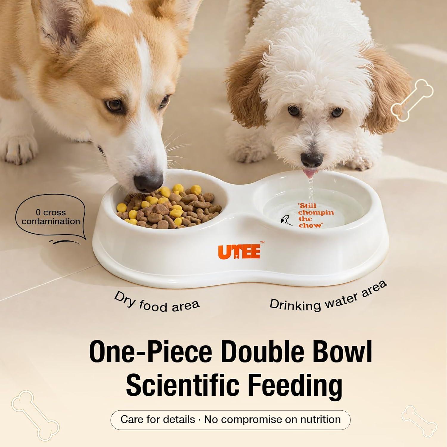 Tazón Doble Cerámico UTEE para Perros y Gatos 24x13.5cm