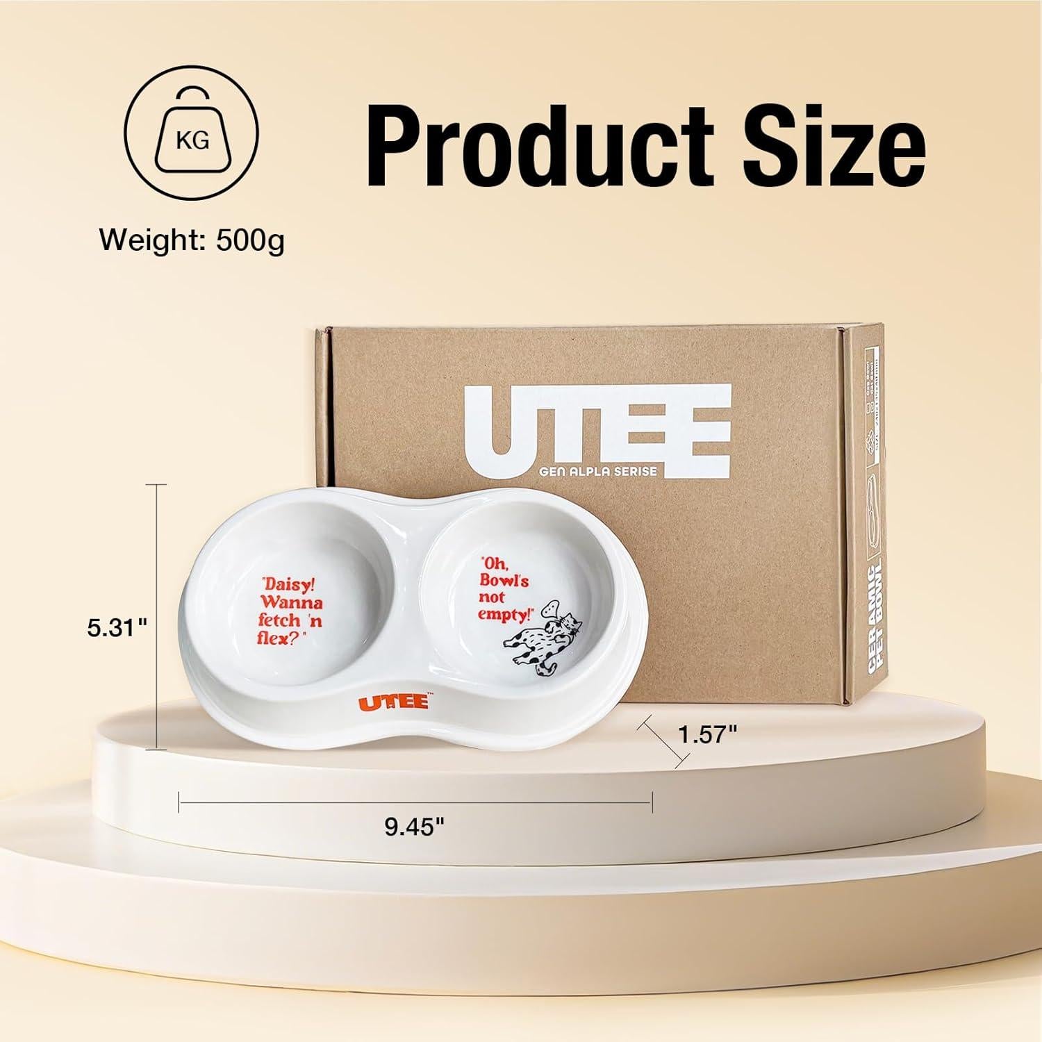 Tazón Doble Cerámico UTEE para Perros y Gatos 24x13.5cm