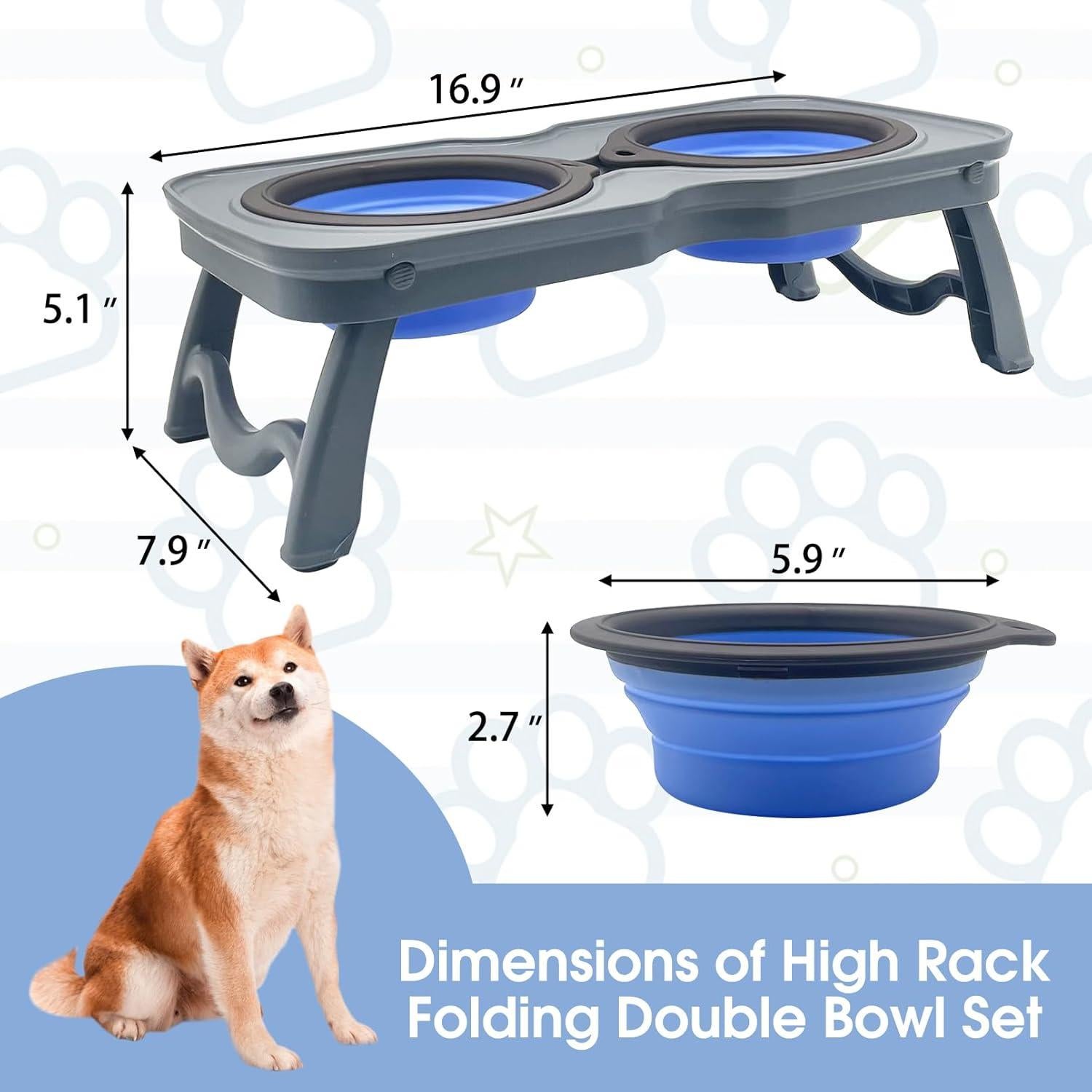 Tazón Elevado Plegable para Perros y Gatos PINVNBY 37.1x19.1cm