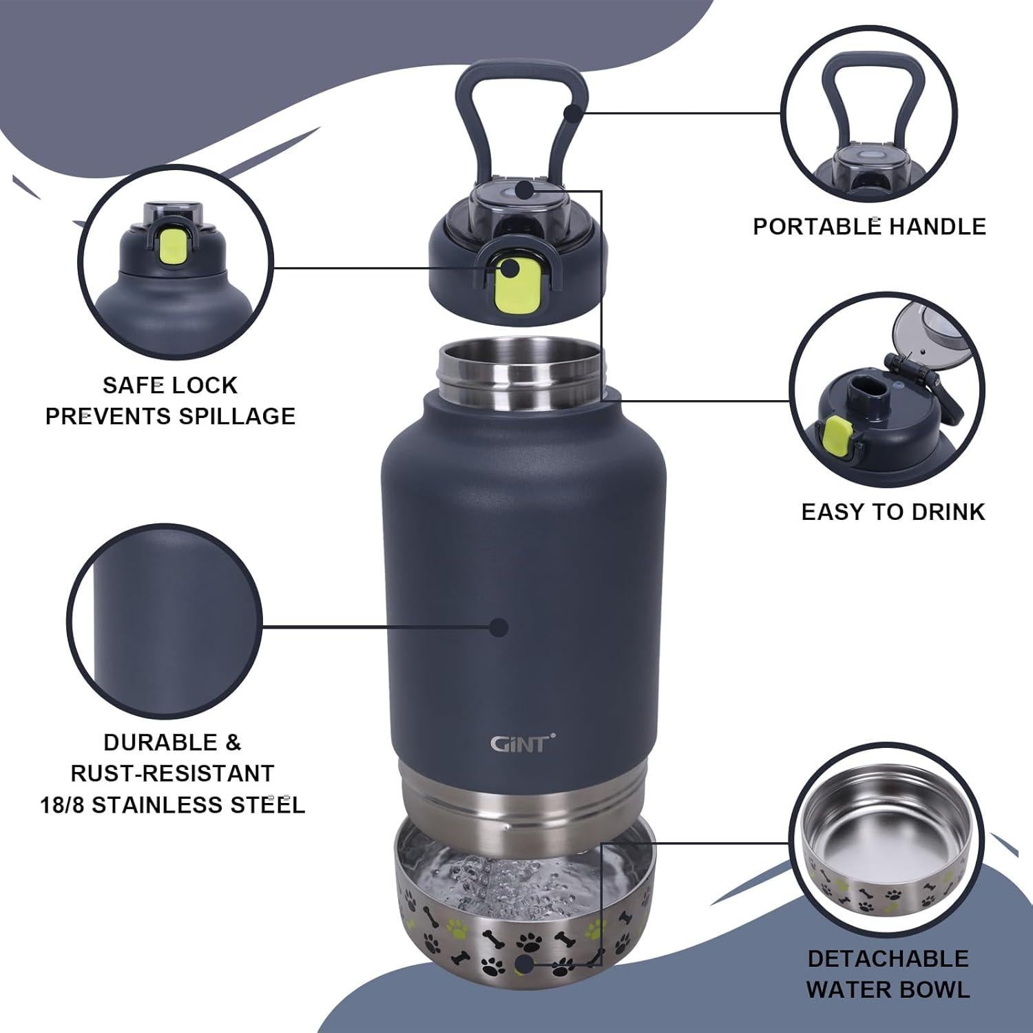 Botella de Agua Aislada GiNT 37oz para Perros y Humanos