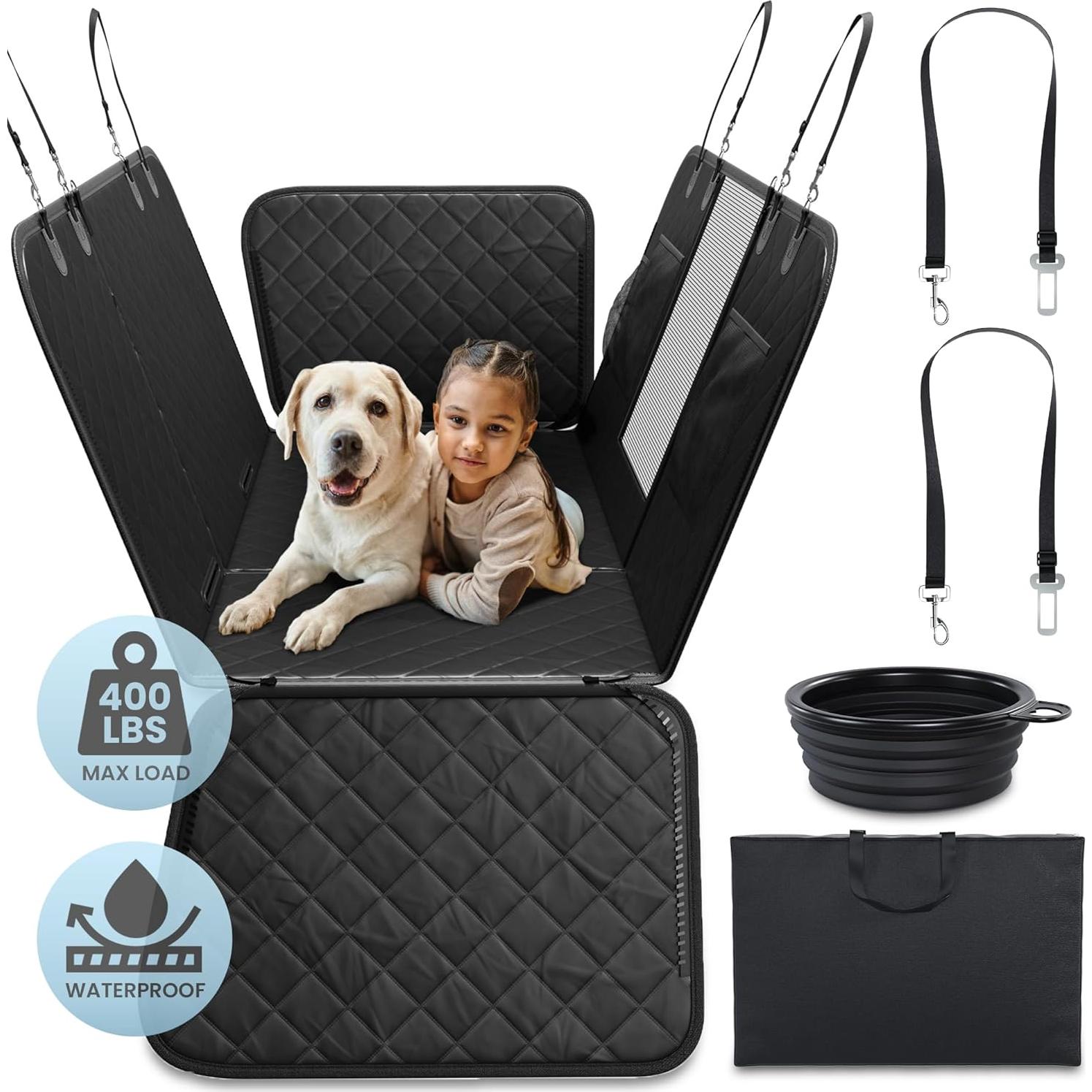 Funda de Asiento para Perros IlliePet Negra 3 en 1 para Auto