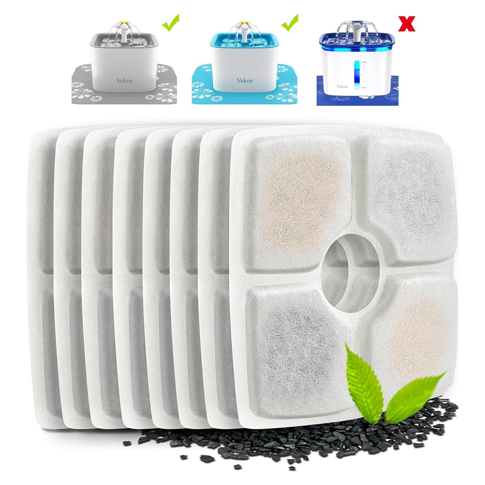 Filtros de Reemplazo Veken 8 Pack para Fuente de Agua 2.5L