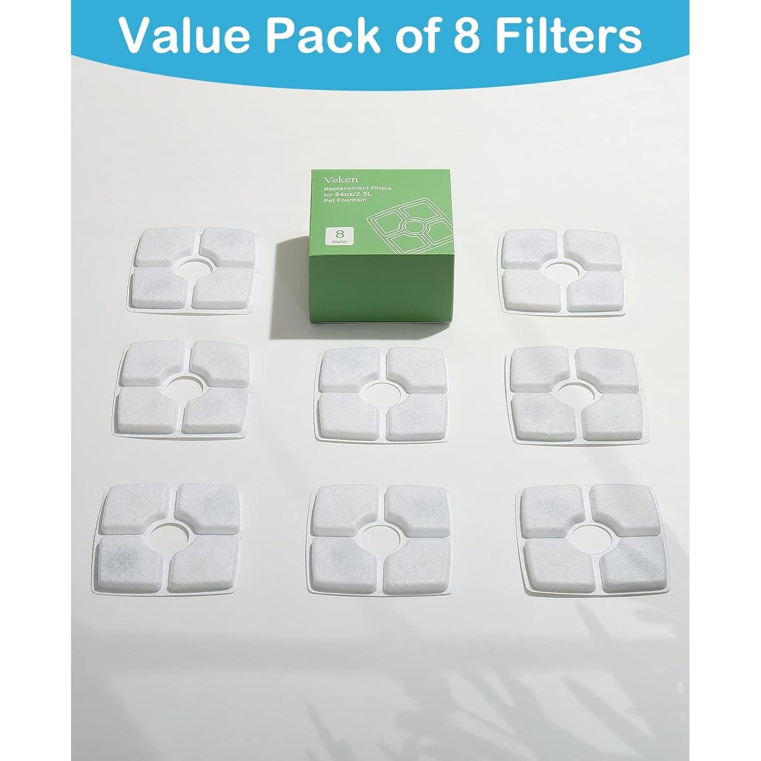 Filtros de Reemplazo Veken 8 Pack para Fuente de Agua 2.5L