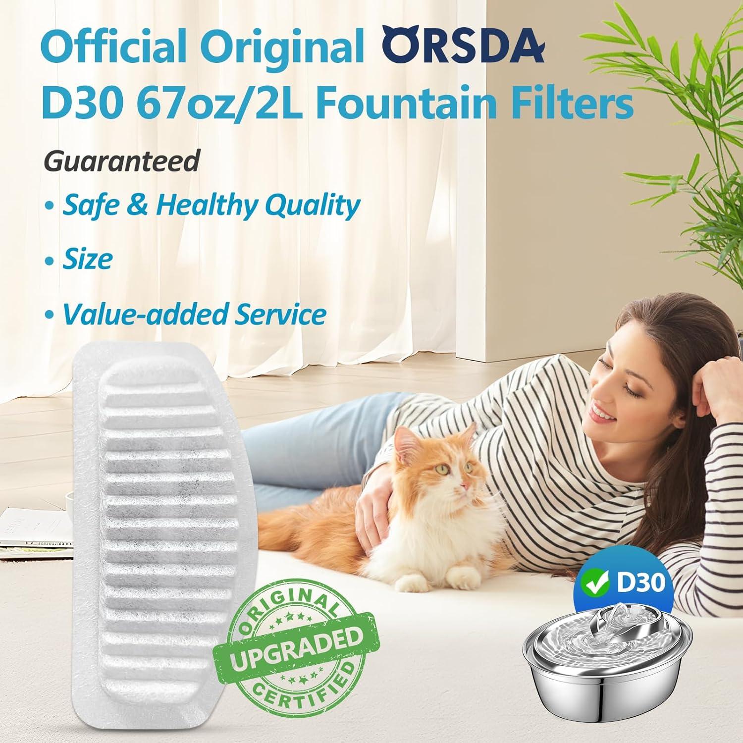 Filtros de agua para gatos ORSDA D30, 12 filtros de carbono 2L