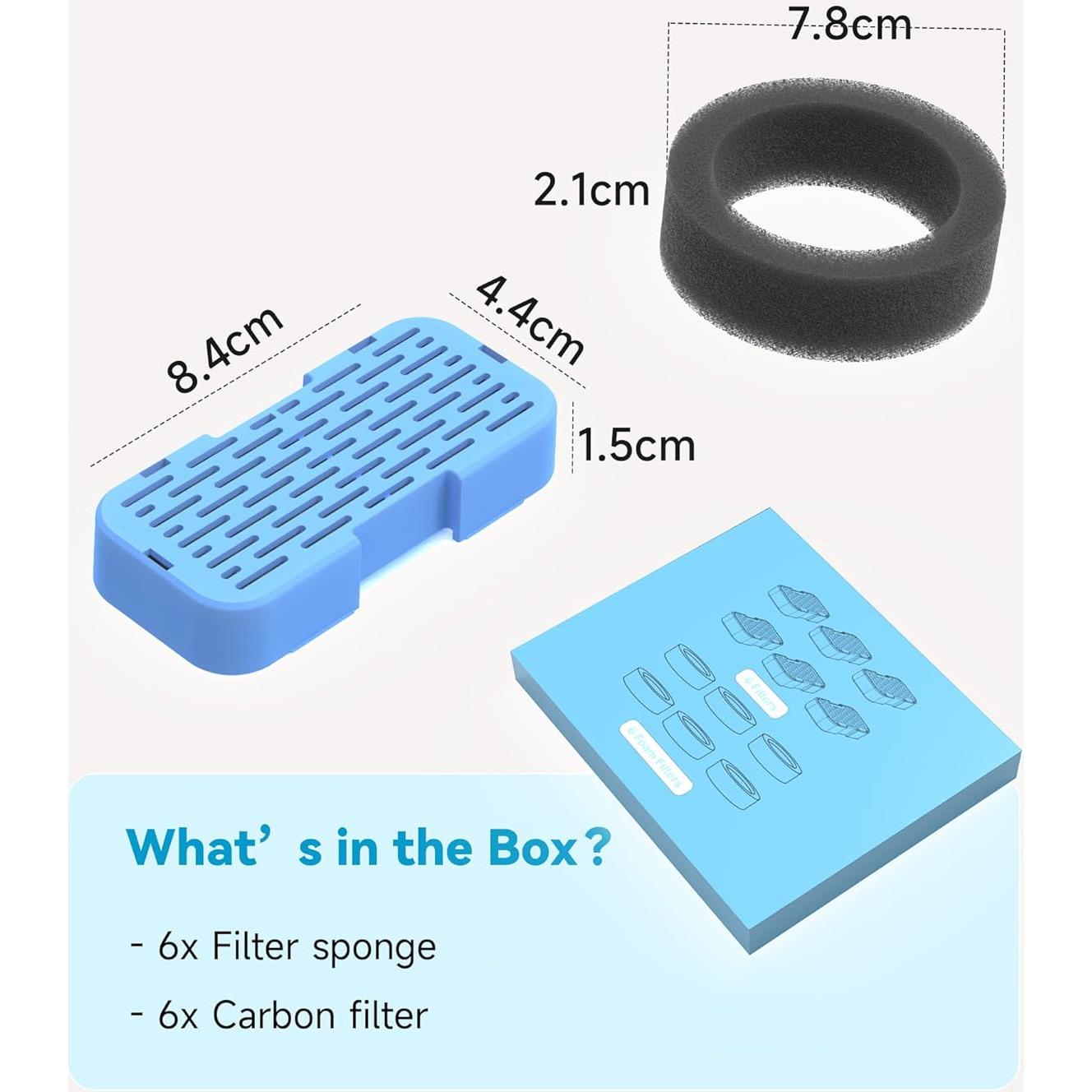 Filtros de Agua para Gatos AONBOY S3-SC, 6 Filtros + 6 Esponjas