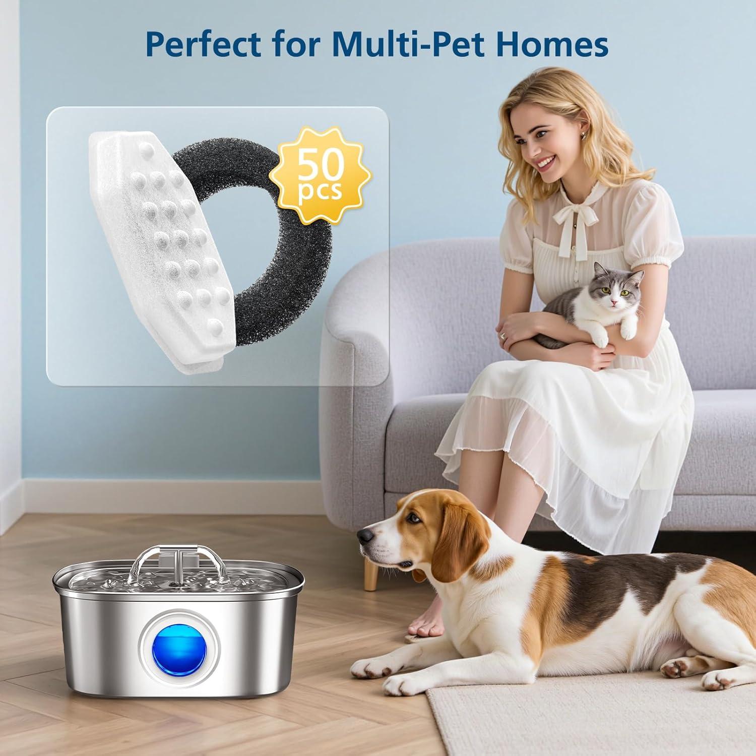 Paquete de 50 filtros y esponjas para fuente de agua para gatos Rellaty