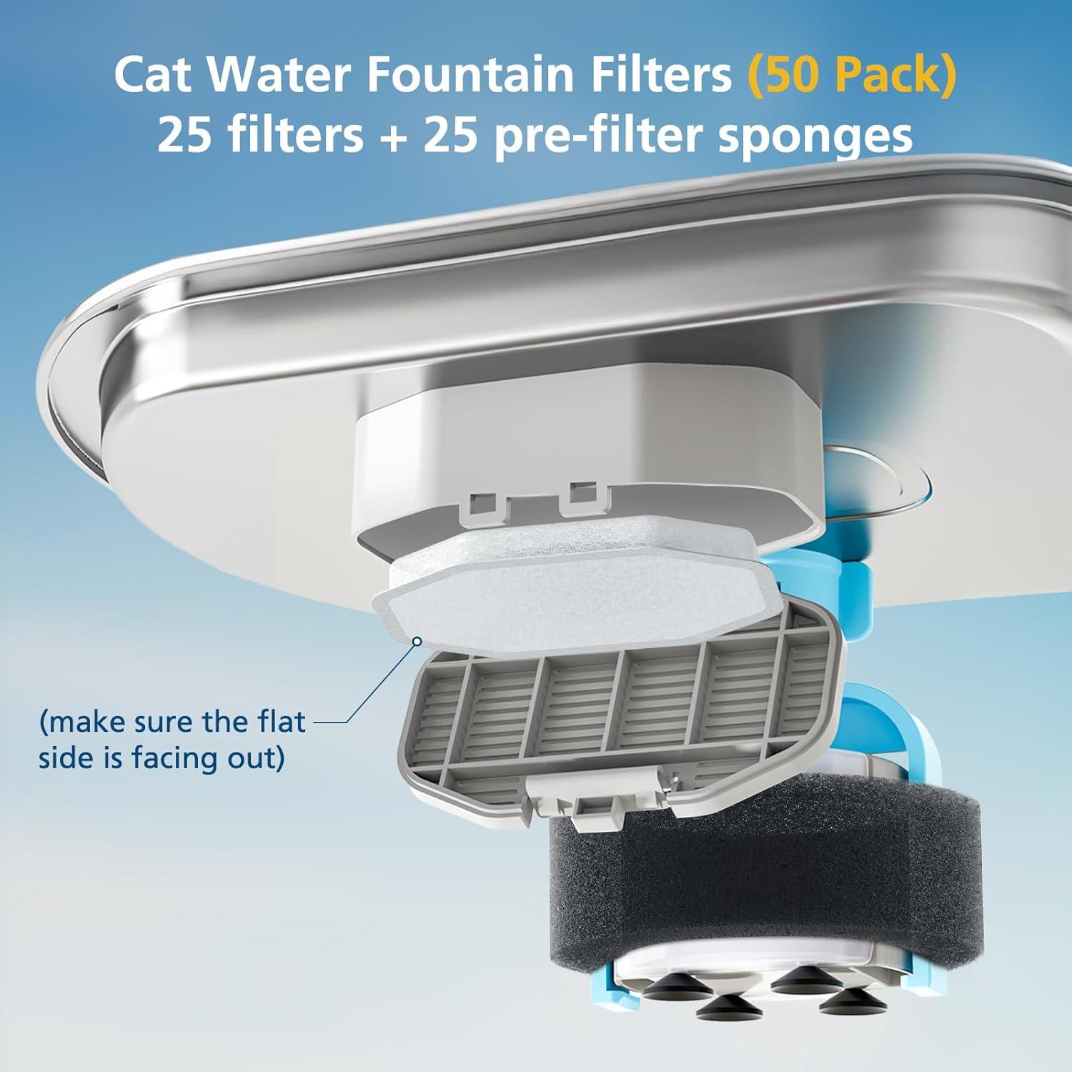 Paquete de 50 filtros y esponjas para fuente de agua para gatos Rellaty