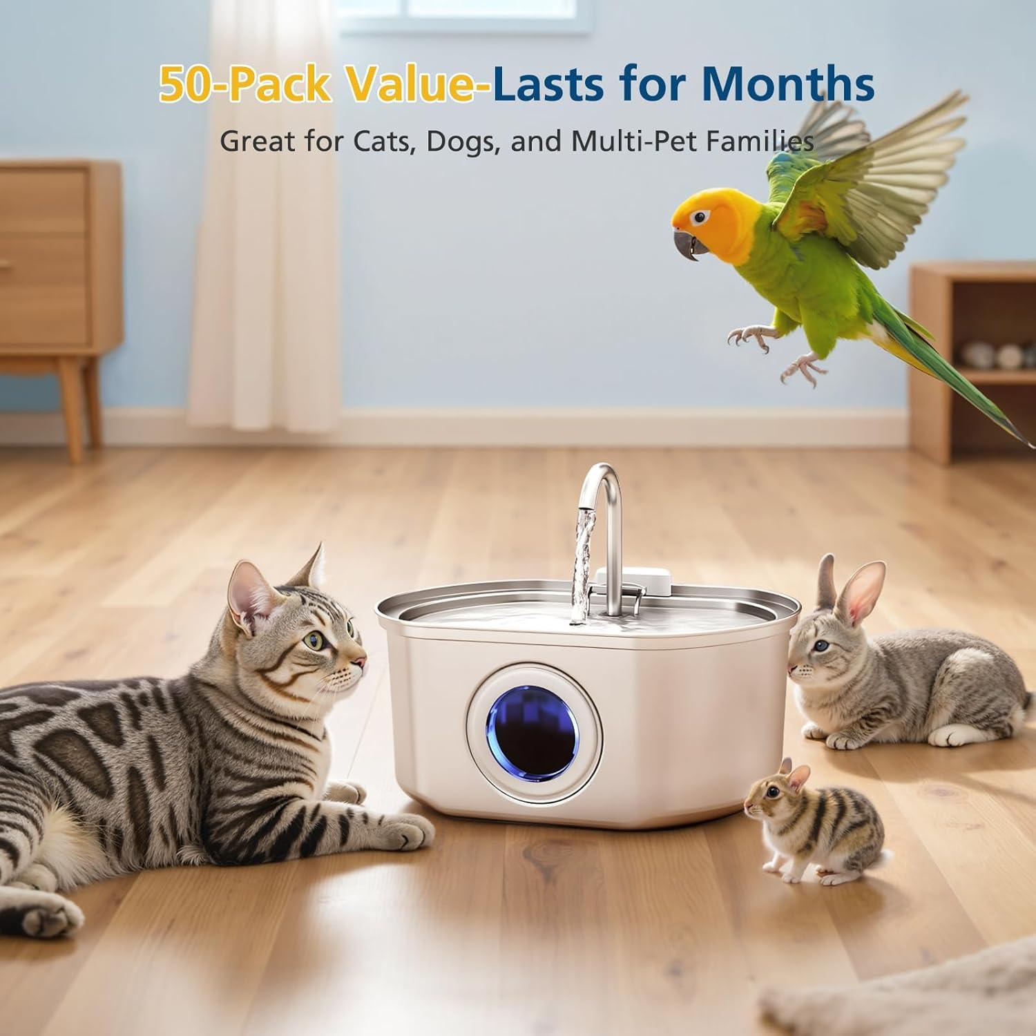 Paquete de 50 filtros y esponjas para fuente de agua para gatos Rellaty