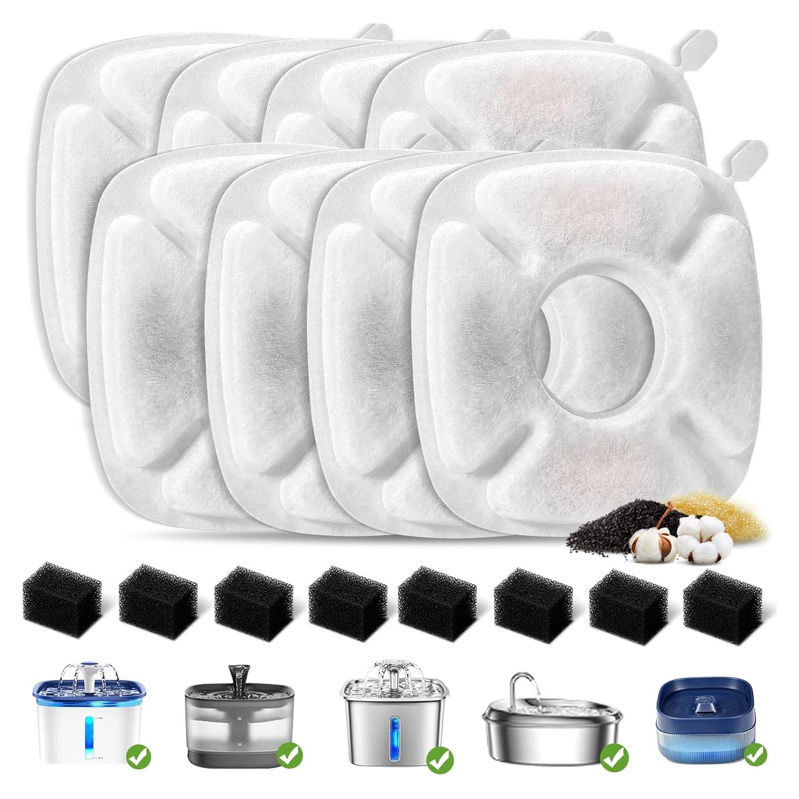 Paquete de 16 Filtros y Esponjas Veken para Fuente de Agua 2.8L