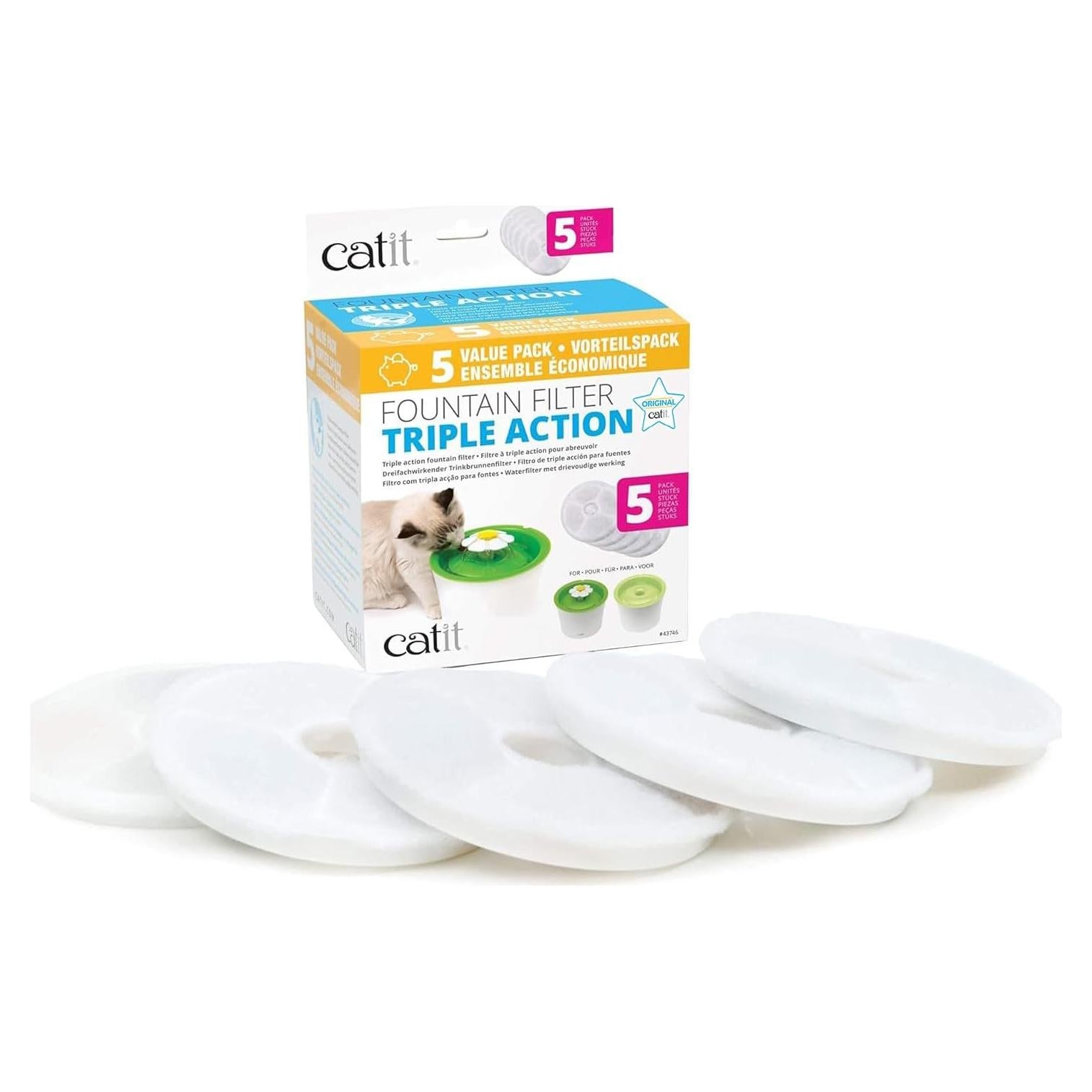 Filtros de Agua Catit Triple Acción Reemplazo x5 para Gatos