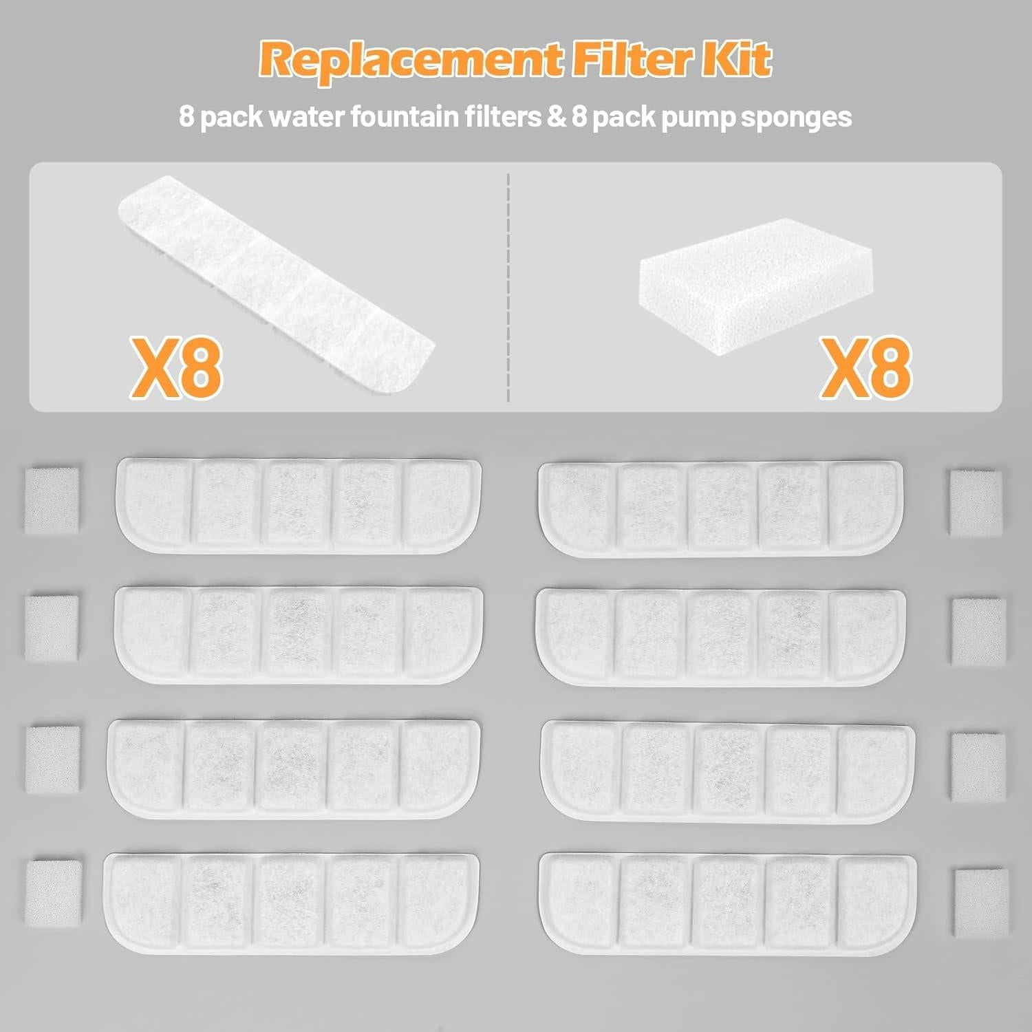 Paquete de 8 Filtros y 8 Esponjas SIBAYS para Fuente de Agua