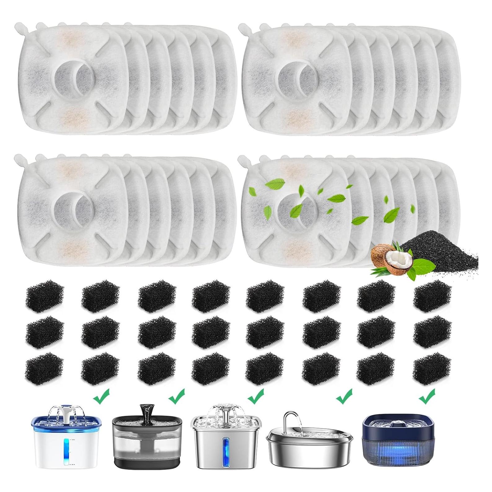 Filtros de Agua para Gatos DOOOB - 24 Filtros + 24 Esponjas