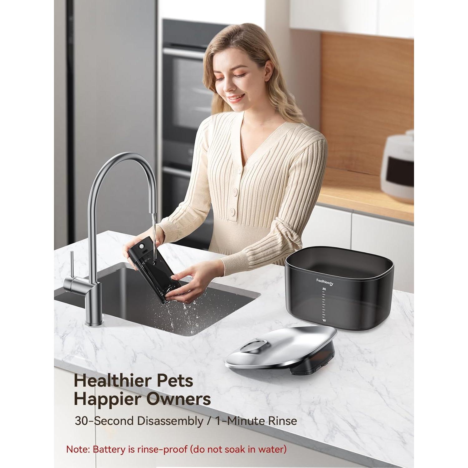 Fuente de Agua Inalámbrica para Gatos FEELNEEDY 4L Acero Inoxidable