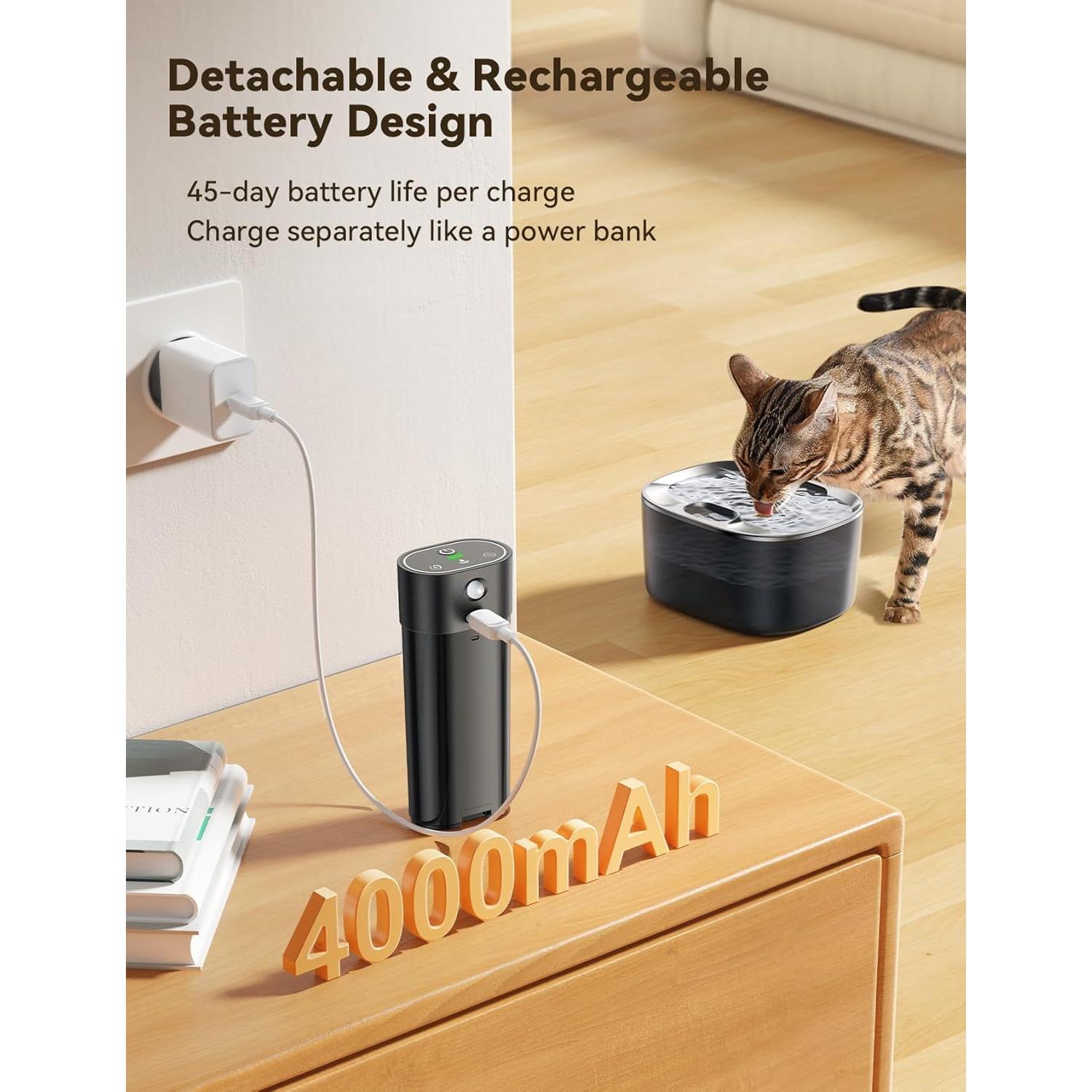 Fuente de Agua Inalámbrica para Gatos FEELNEEDY 4L Acero Inoxidable