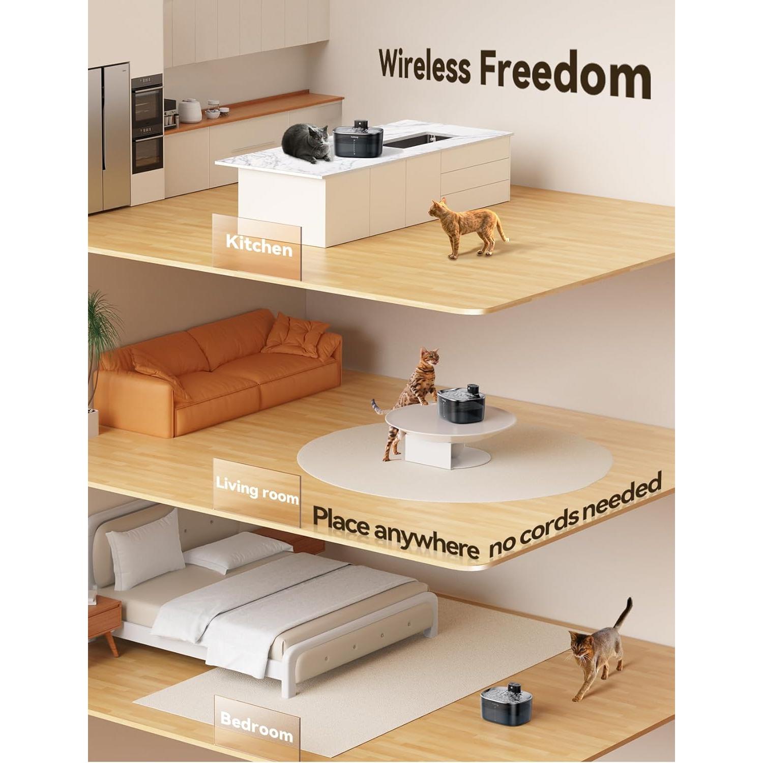 Fuente de Agua Inalámbrica para Gatos FEELNEEDY 4L Acero Inoxidable