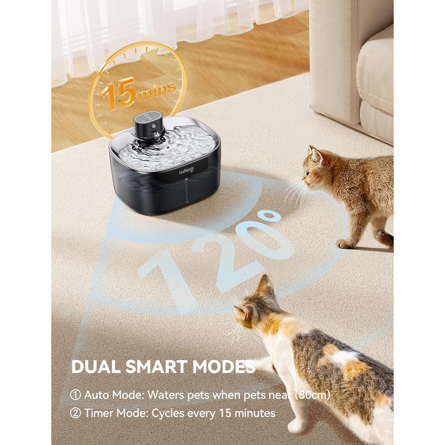 Fuente de Agua Inalámbrica para Gatos FEELNEEDY 4L Acero Inoxidable