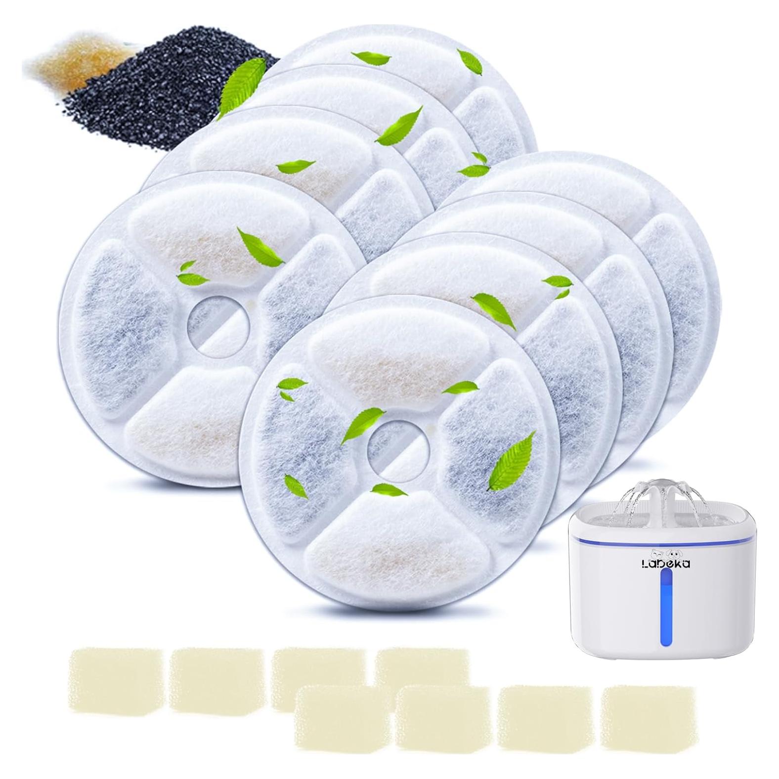 Filtros de agua para gatos LABEKA - 8 filtros + 8 esponjas