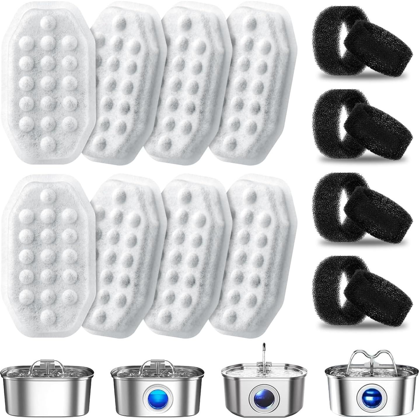 Paquete de 8 Filtros y 8 Esponjas WLOSKE para Fuente de Gatos 3.2L