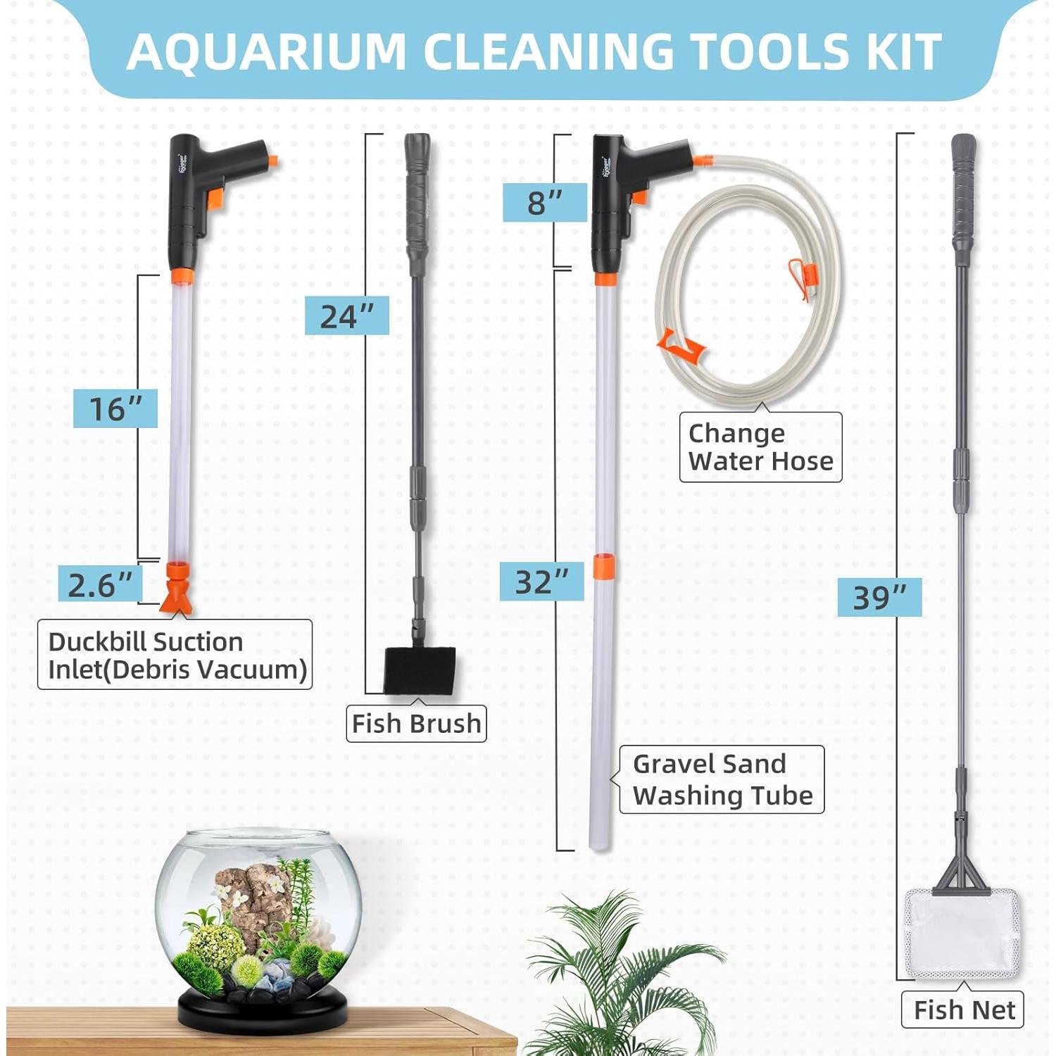 Kit de Limpieza para Acuarios hygger - Aspiradora de Grava y Cepillo