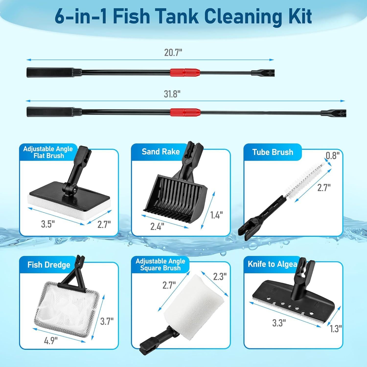 Kit de Limpieza de Acuario 6 en 1 Mogoko con Mango Telescópico