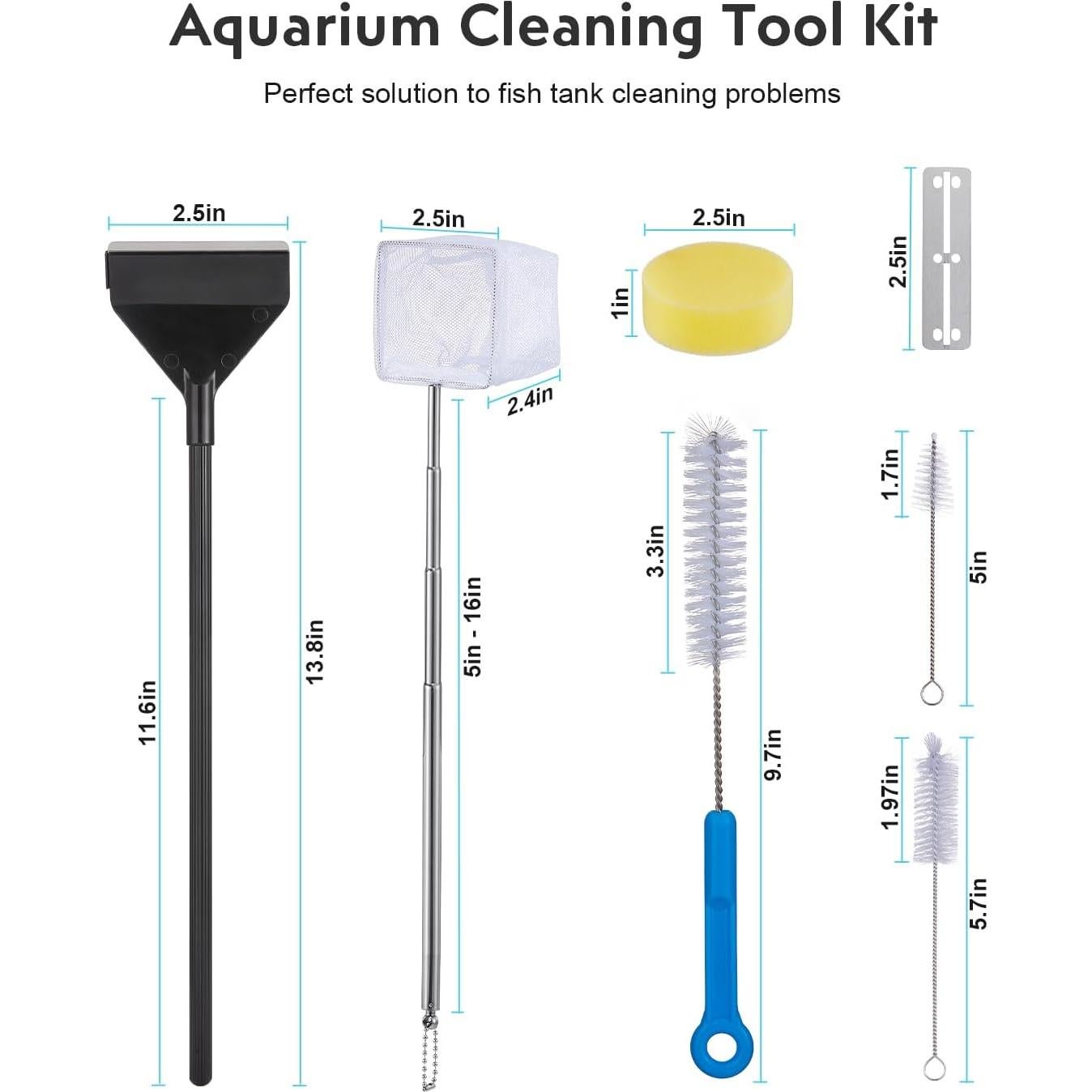 Kit de Limpieza de Acuarios URUQ 11 Piezas con Raspador y Red