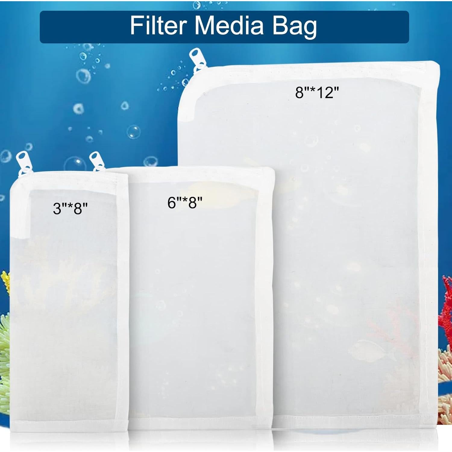 Segarty Aquarium Filter Bags High Flow, 10 Pack 0.15mm Mesh Bag 7.7 x 6 Inch Reusable White Nylon Media Net Bags with Plastic Zipper for Bio Balls, Ceramic Rings, Activated Carbon, Charcoal, Fish Tank